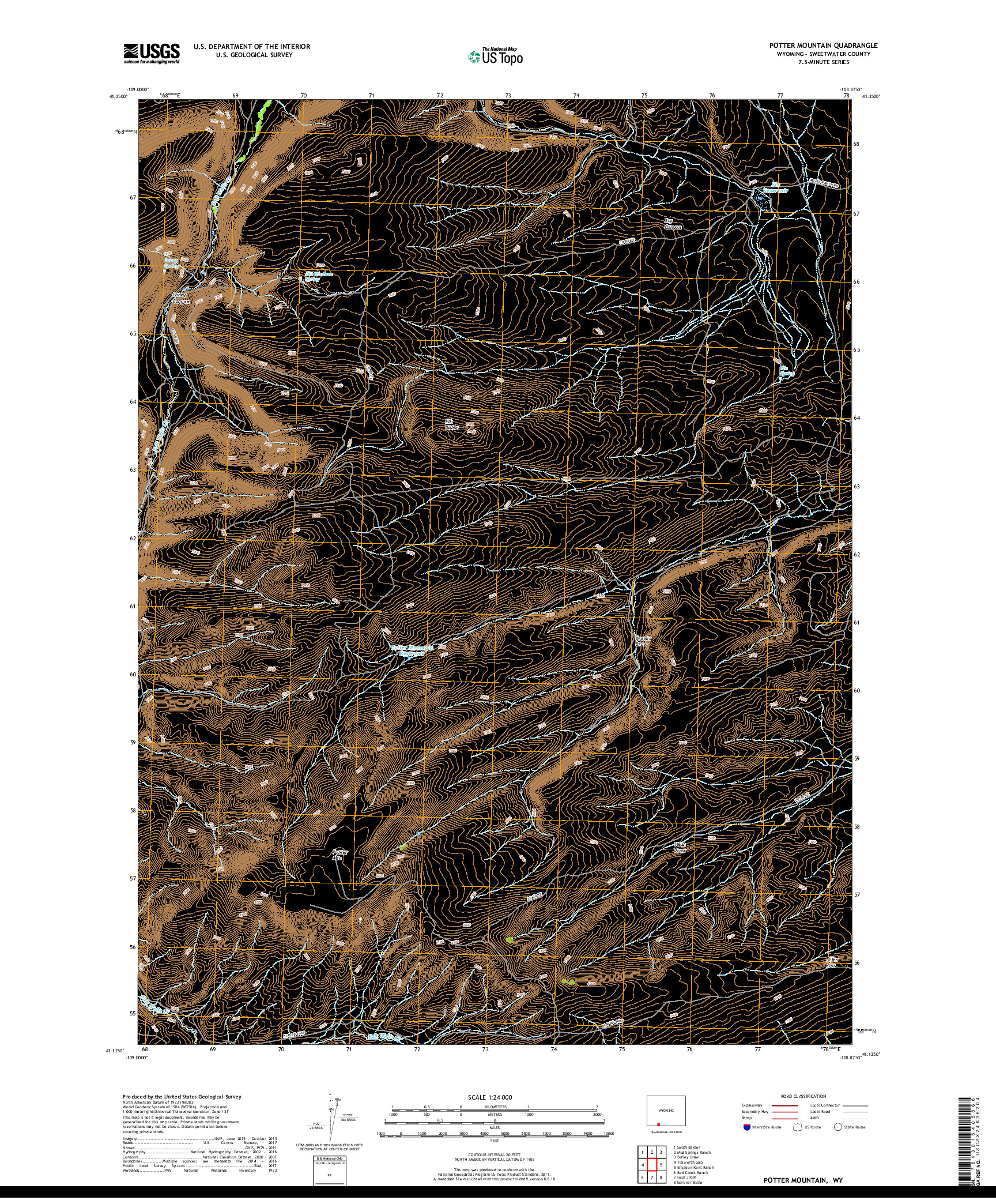 USGS US TOPO 7.5-MINUTE MAP FOR POTTER MOUNTAIN, WY 2017