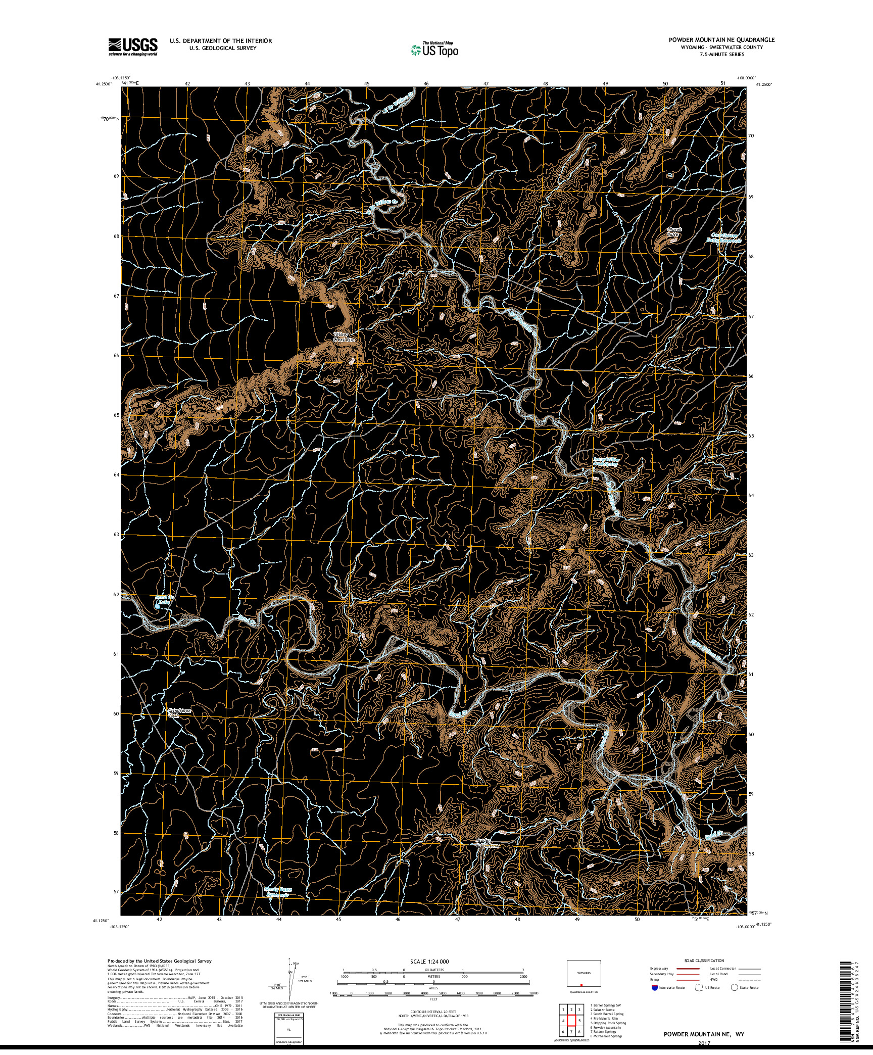 USGS US TOPO 7.5-MINUTE MAP FOR POWDER MOUNTAIN NE, WY 2017