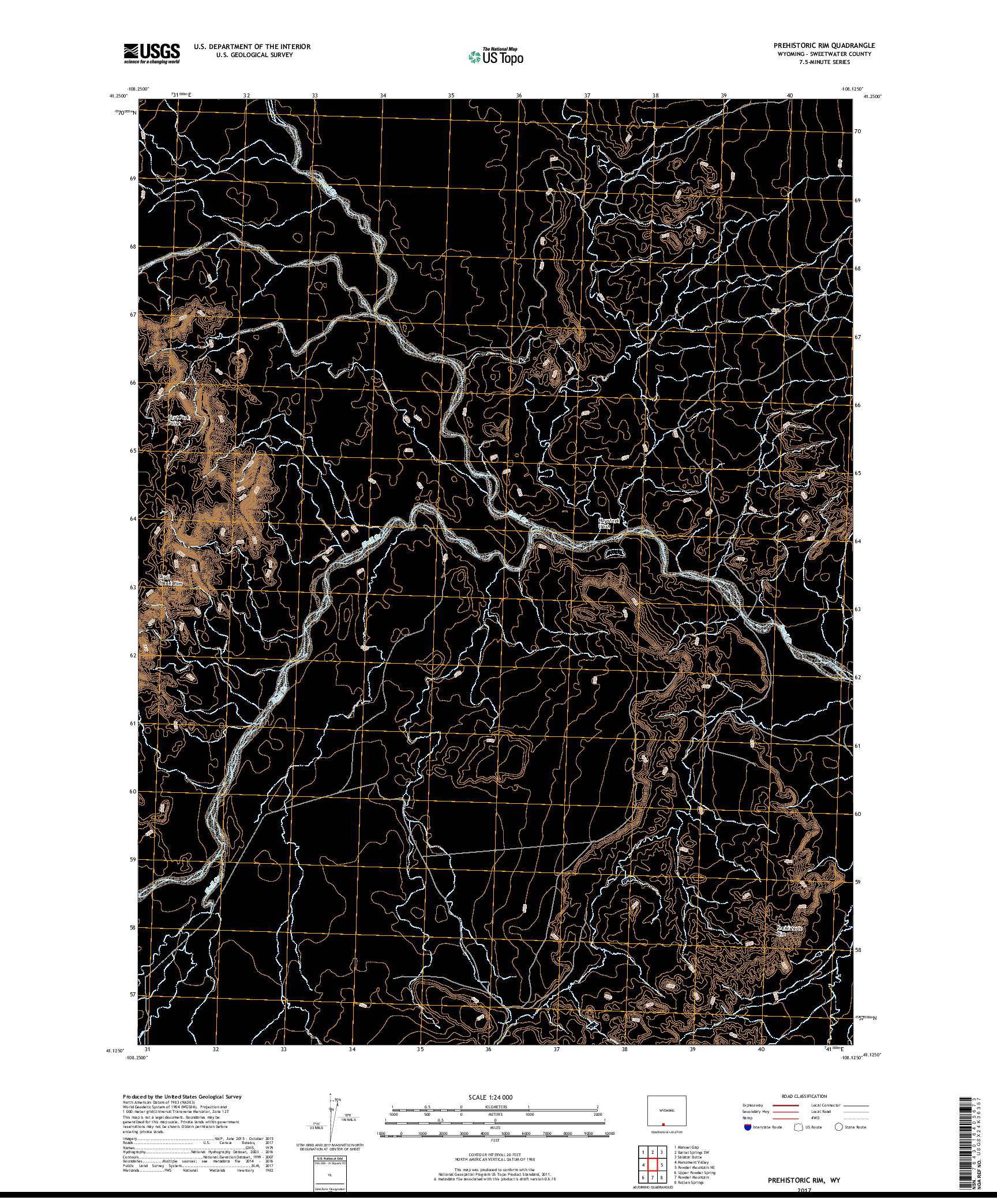 USGS US TOPO 7.5-MINUTE MAP FOR PREHISTORIC RIM, WY 2017