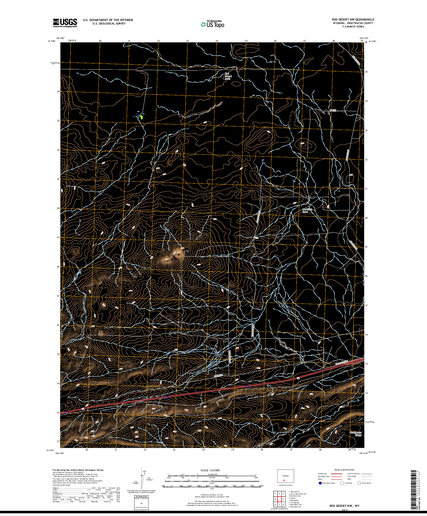 USGS US TOPO 7.5-MINUTE MAP FOR RED DESERT NW, WY 2017