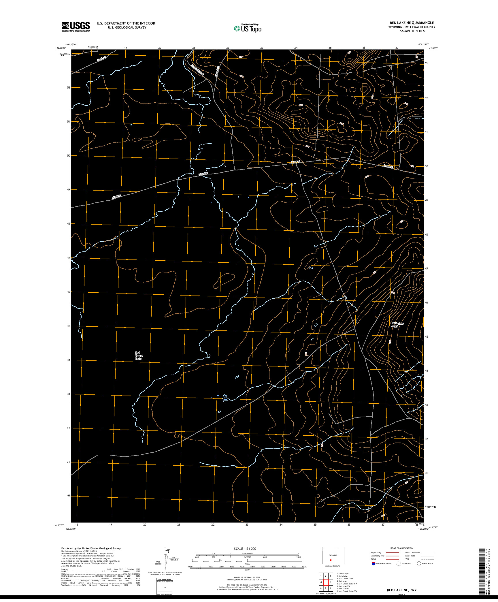 USGS US TOPO 7.5-MINUTE MAP FOR RED LAKE NE, WY 2017