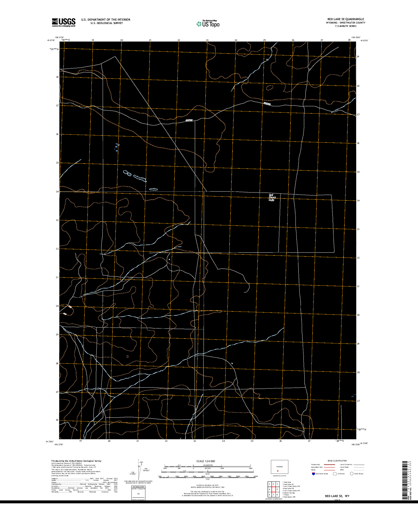 USGS US TOPO 7.5-MINUTE MAP FOR RED LAKE SE, WY 2017