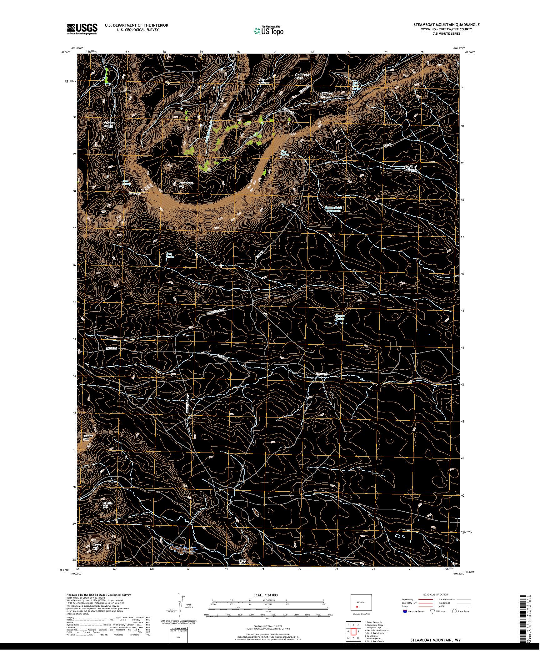 USGS US TOPO 7.5-MINUTE MAP FOR STEAMBOAT MOUNTAIN, WY 2017