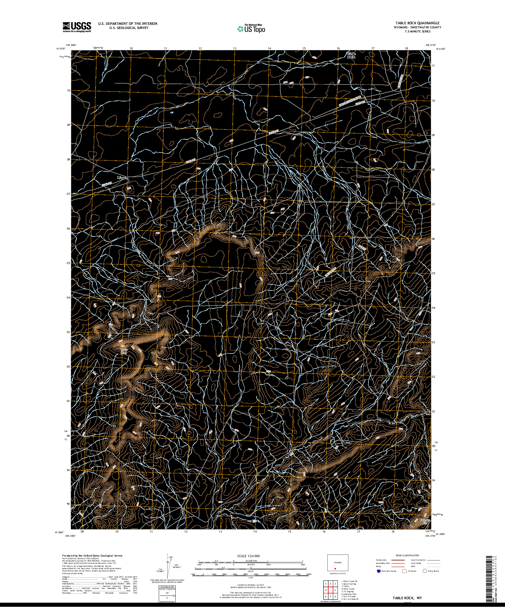 USGS US TOPO 7.5-MINUTE MAP FOR TABLE ROCK, WY 2017