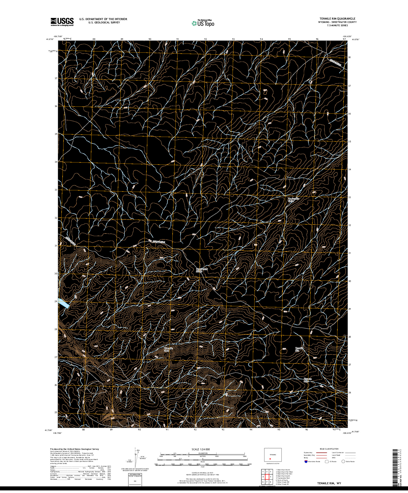 USGS US TOPO 7.5-MINUTE MAP FOR TENMILE RIM, WY 2017