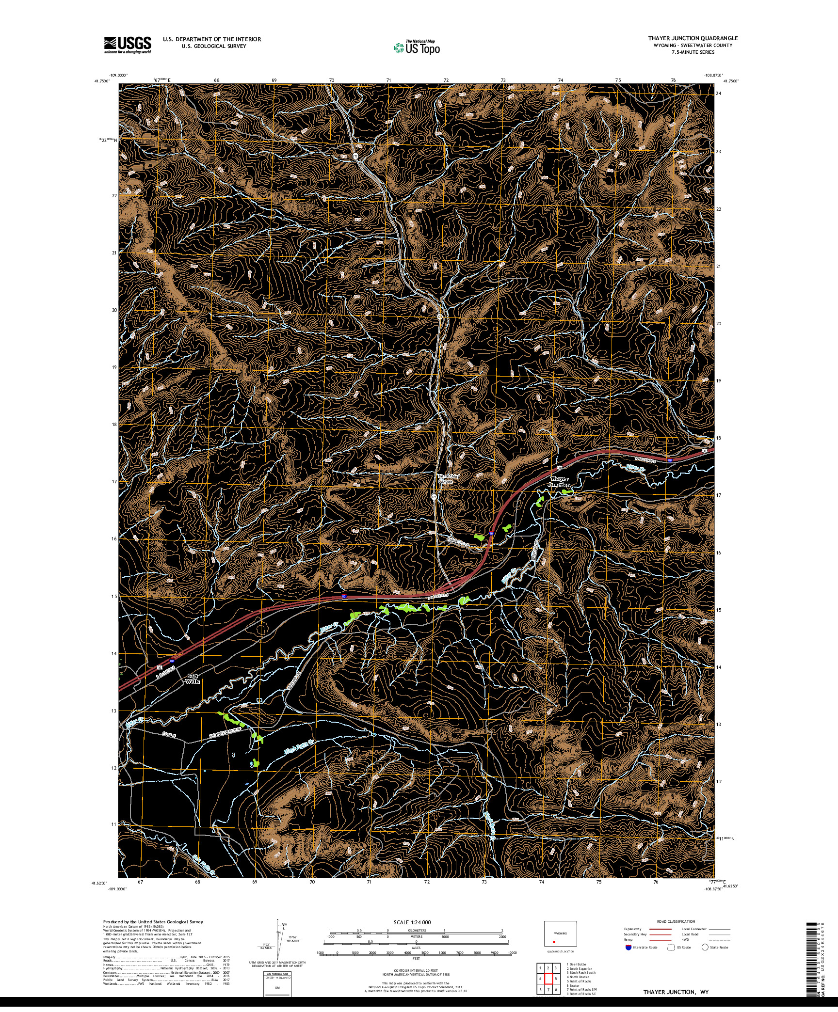 USGS US TOPO 7.5-MINUTE MAP FOR THAYER JUNCTION, WY 2017