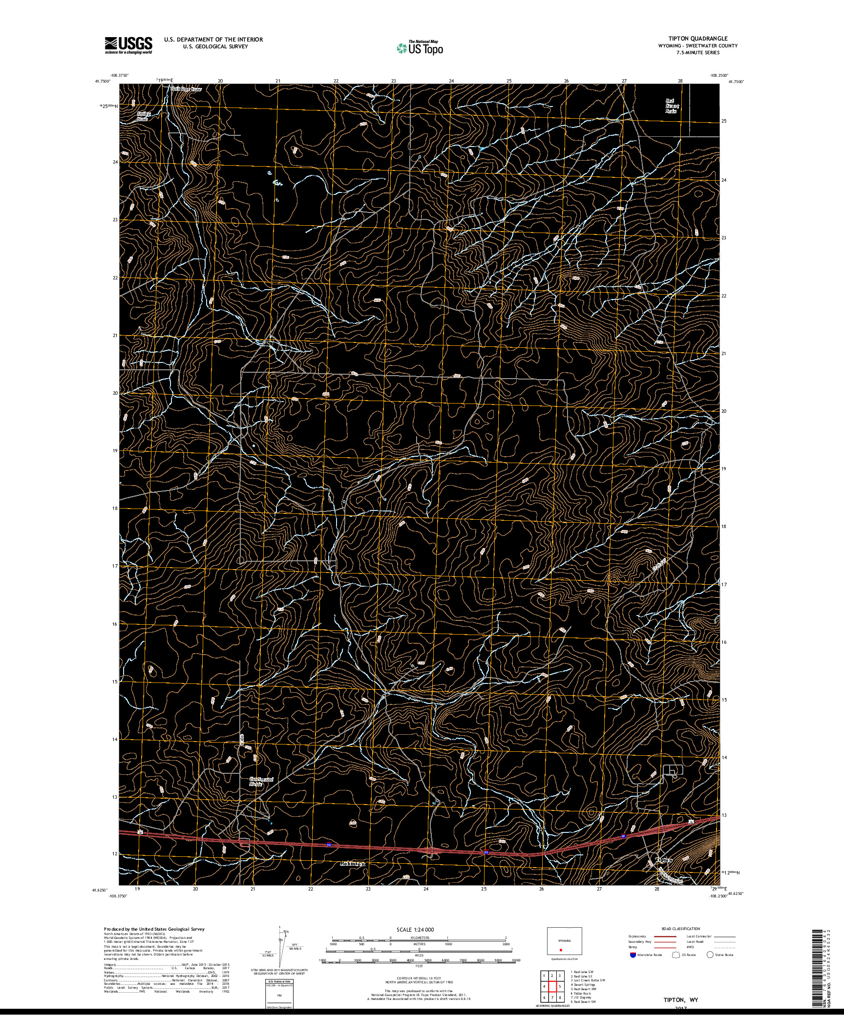 USGS US TOPO 7.5-MINUTE MAP FOR TIPTON, WY 2017