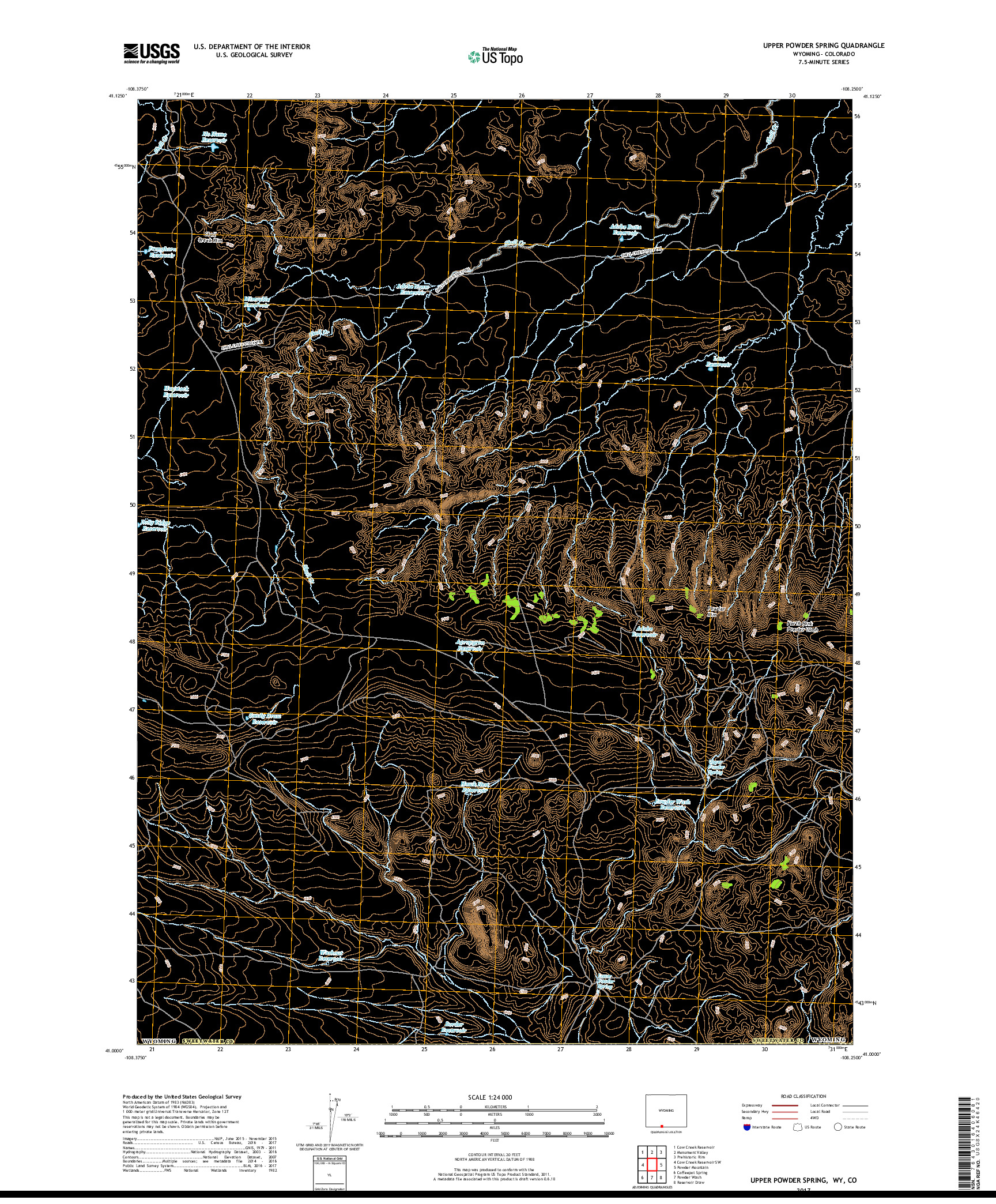 USGS US TOPO 7.5-MINUTE MAP FOR UPPER POWDER SPRING, WY,CO 2017