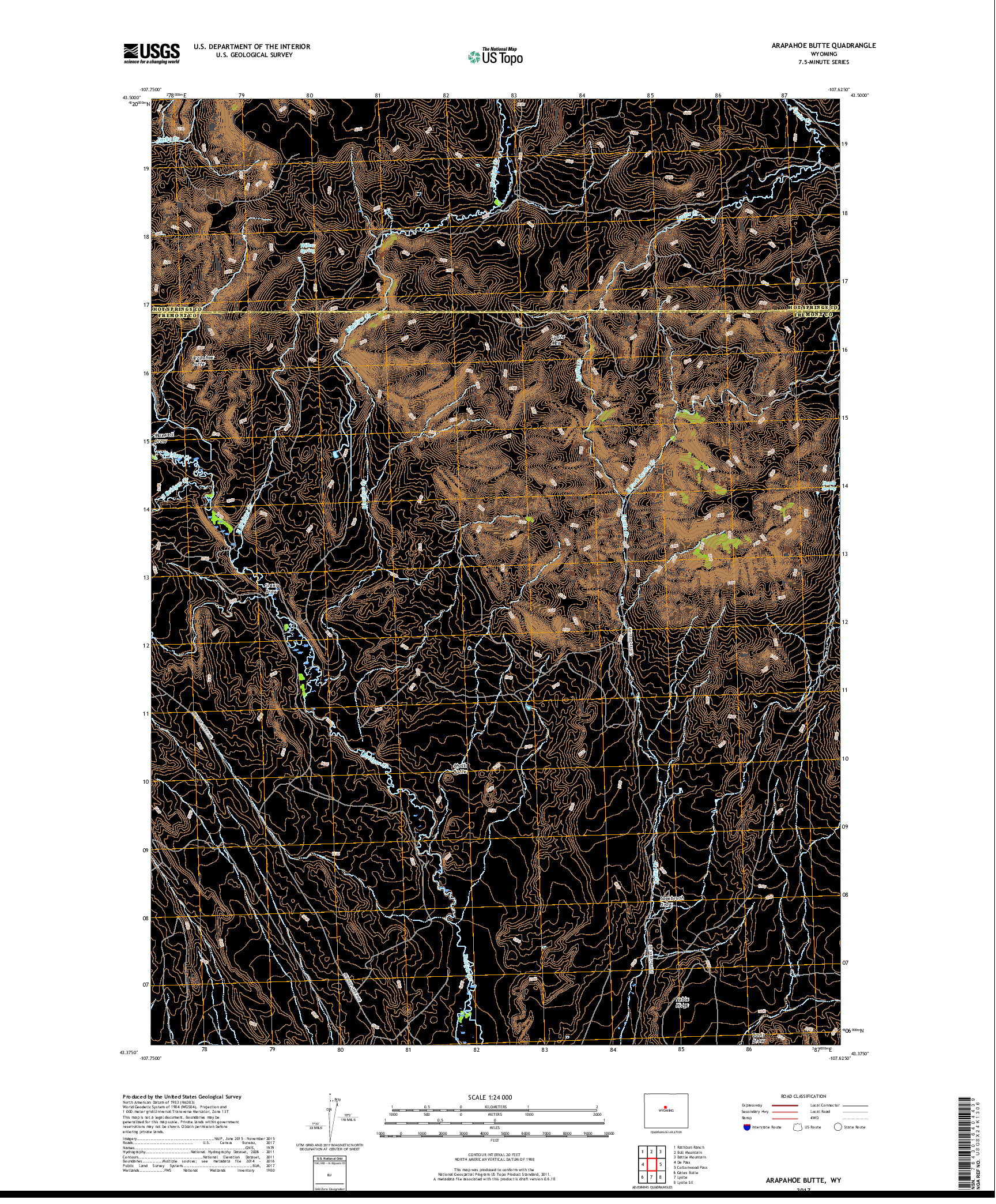 USGS US TOPO 7.5-MINUTE MAP FOR ARAPAHOE BUTTE, WY 2017