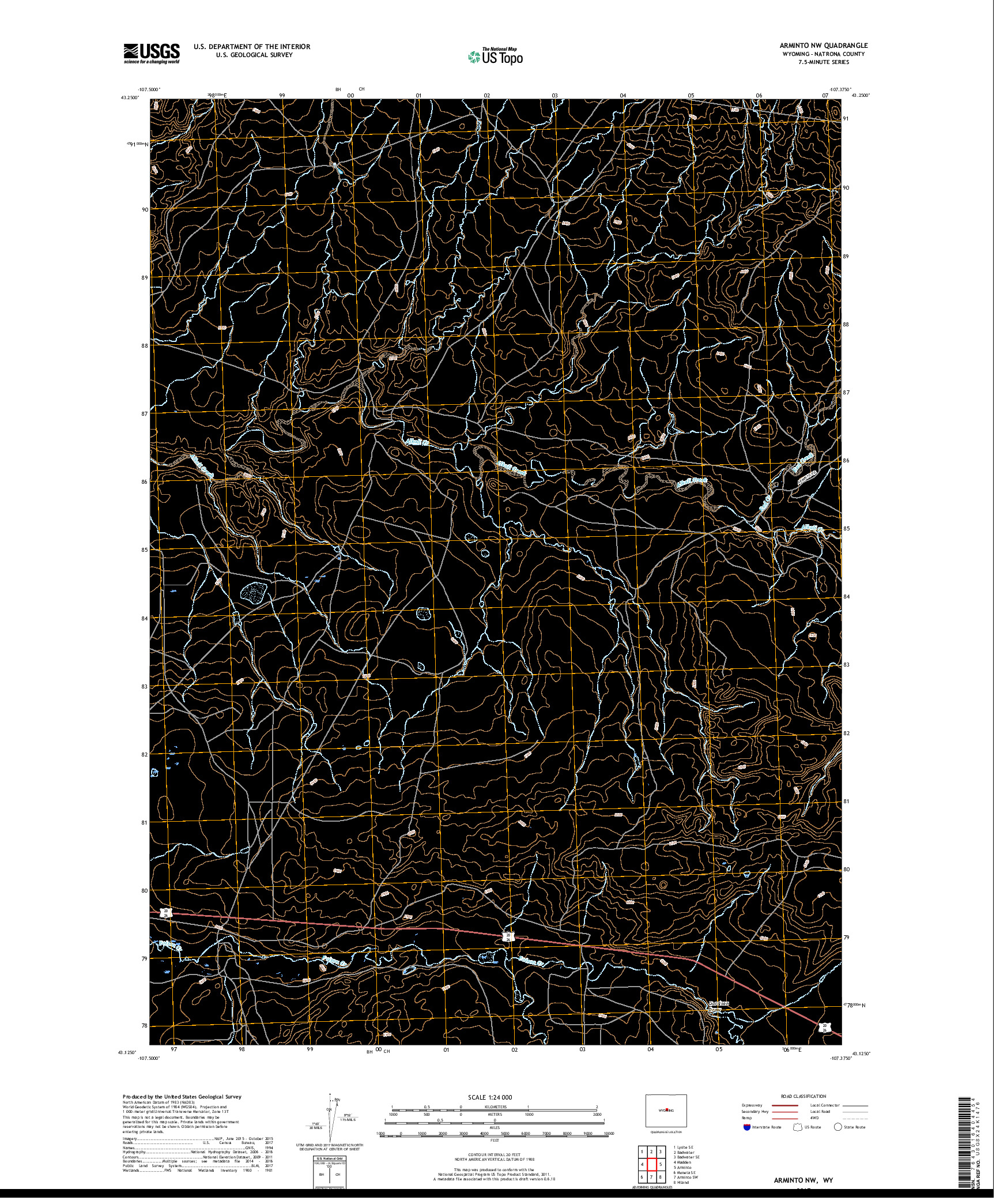 USGS US TOPO 7.5-MINUTE MAP FOR ARMINTO NW, WY 2017