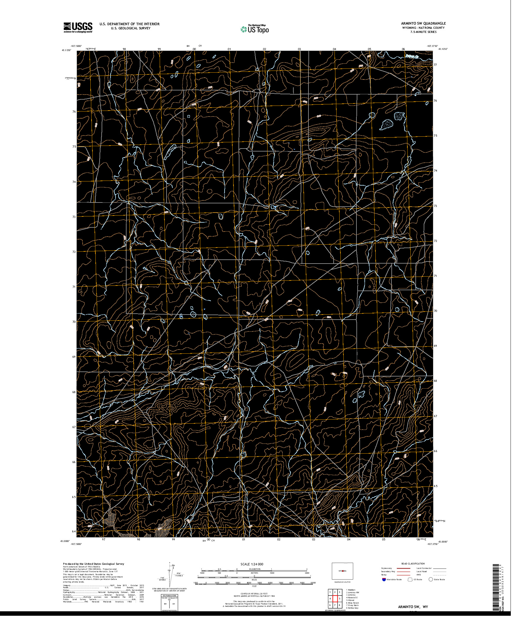 USGS US TOPO 7.5-MINUTE MAP FOR ARMINTO SW, WY 2017