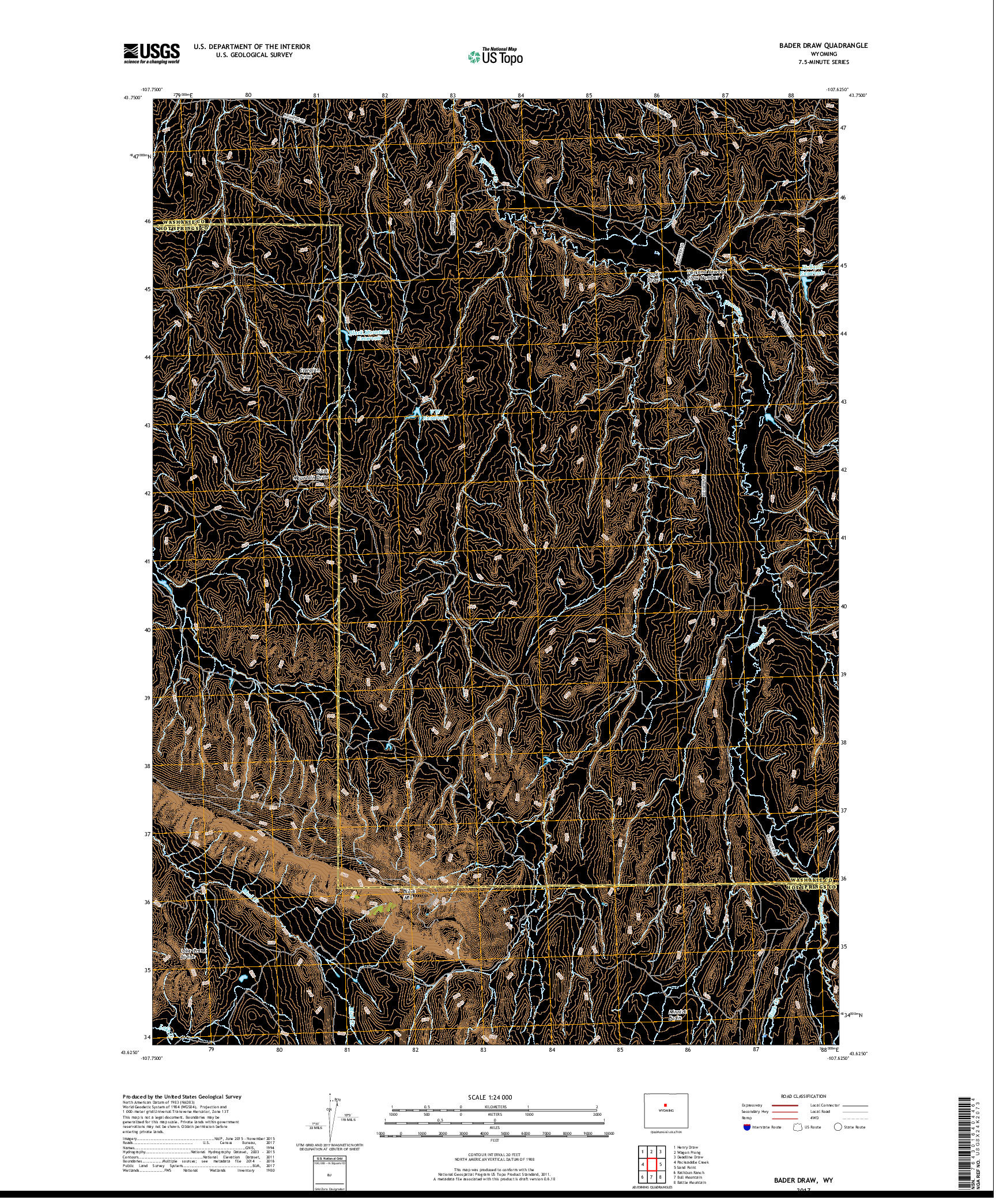 USGS US TOPO 7.5-MINUTE MAP FOR BADER DRAW, WY 2017