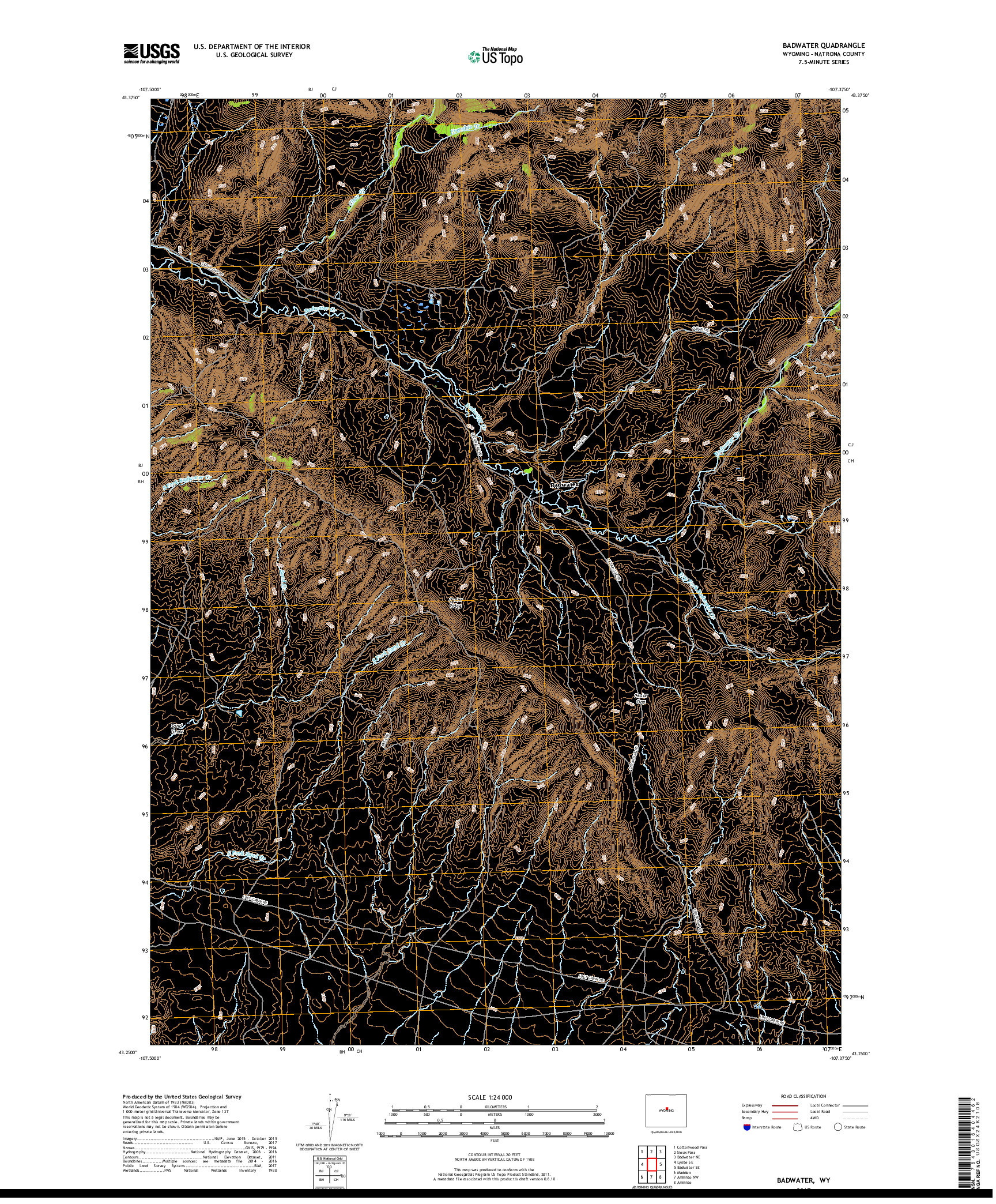 USGS US TOPO 7.5-MINUTE MAP FOR BADWATER, WY 2017