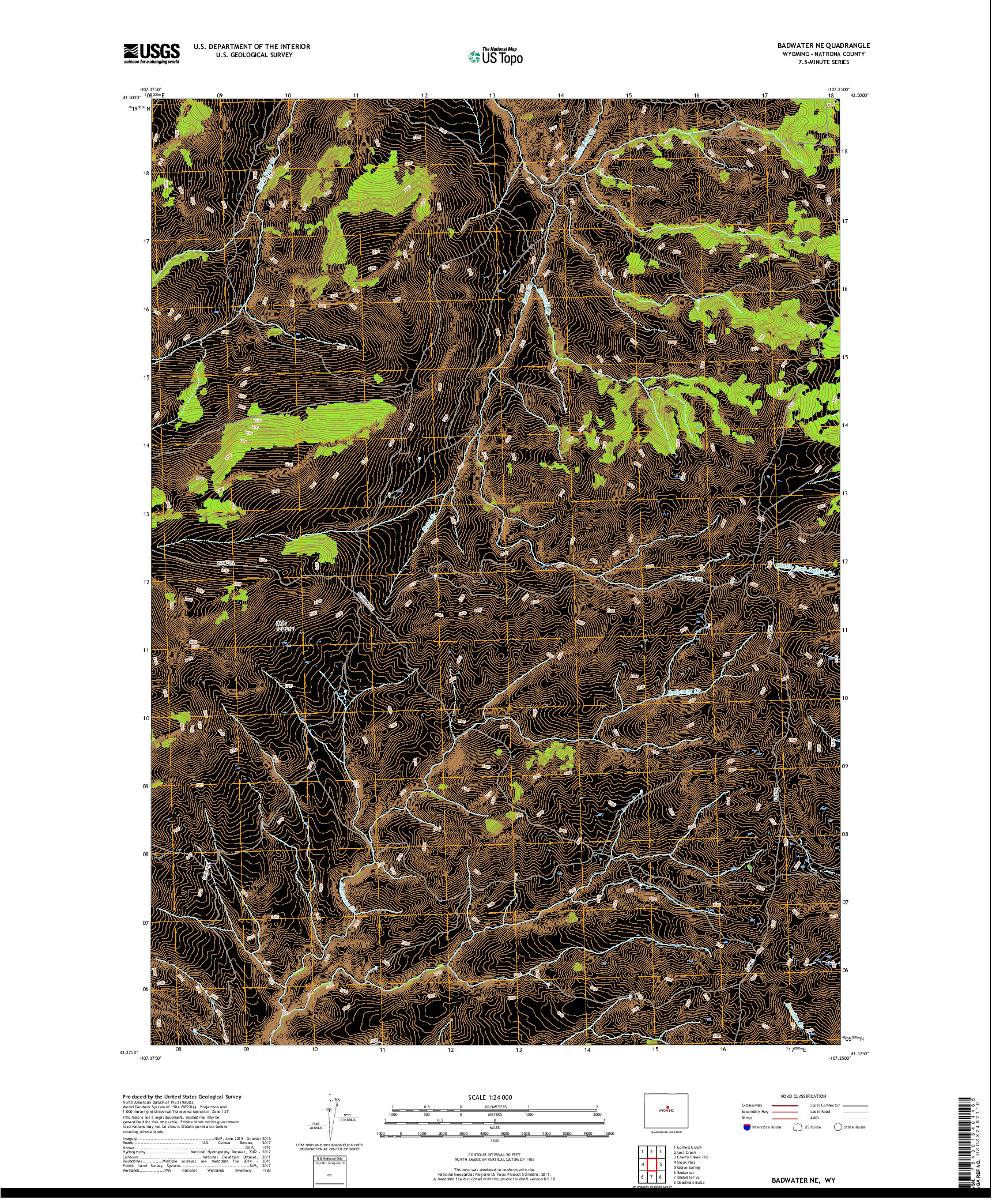 USGS US TOPO 7.5-MINUTE MAP FOR BADWATER NE, WY 2017