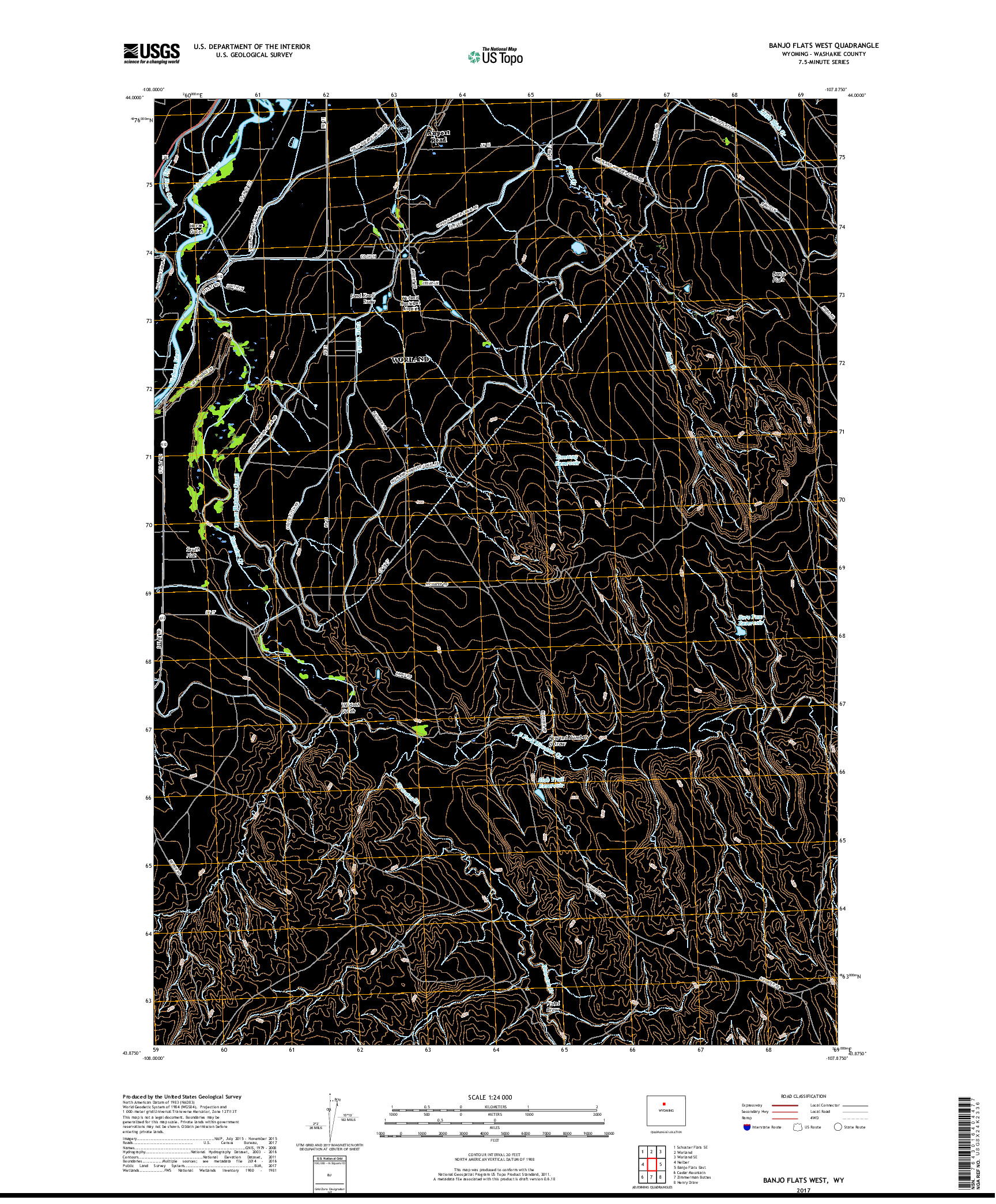 USGS US TOPO 7.5-MINUTE MAP FOR BANJO FLATS WEST, WY 2017