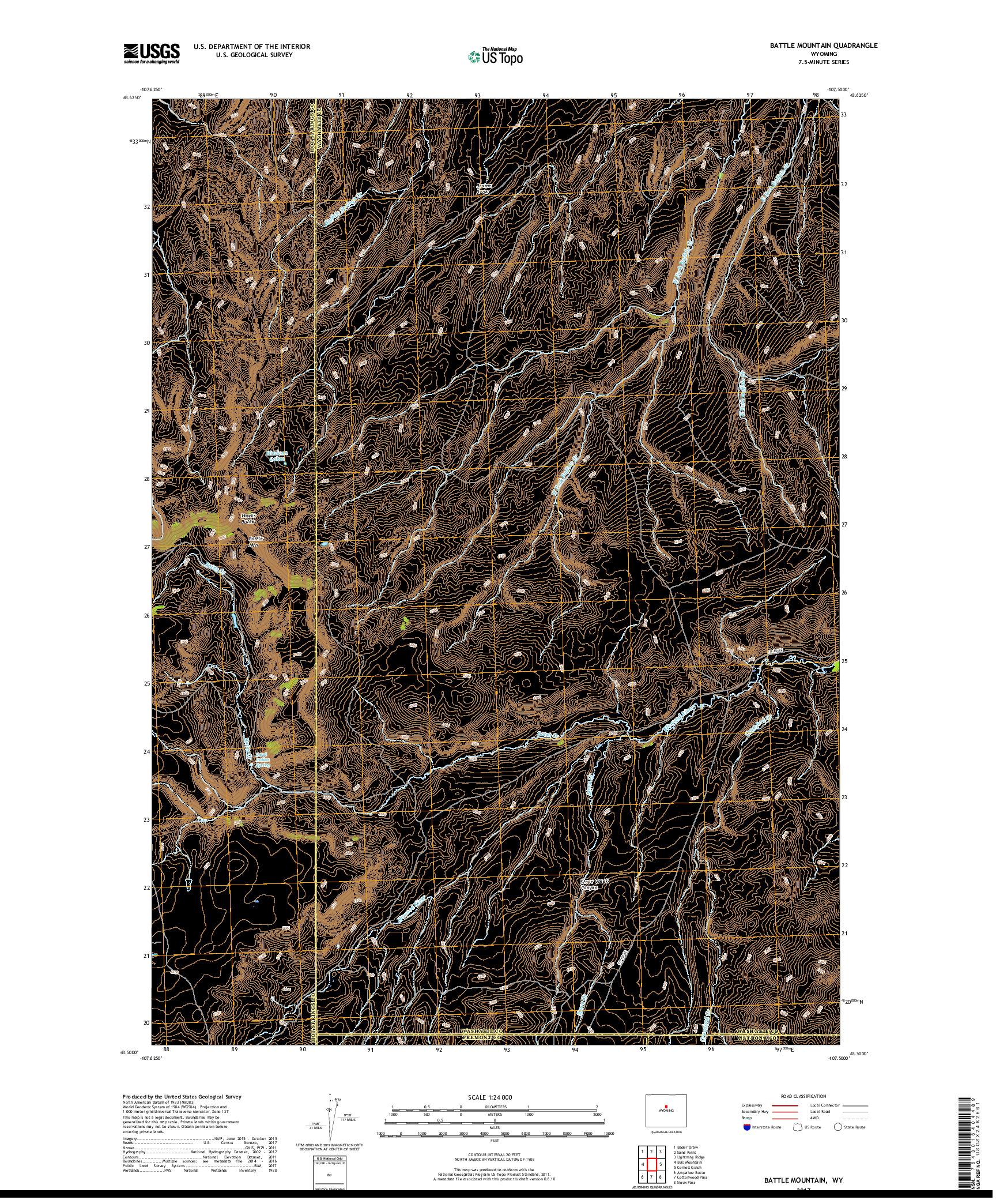 USGS US TOPO 7.5-MINUTE MAP FOR BATTLE MOUNTAIN, WY 2017