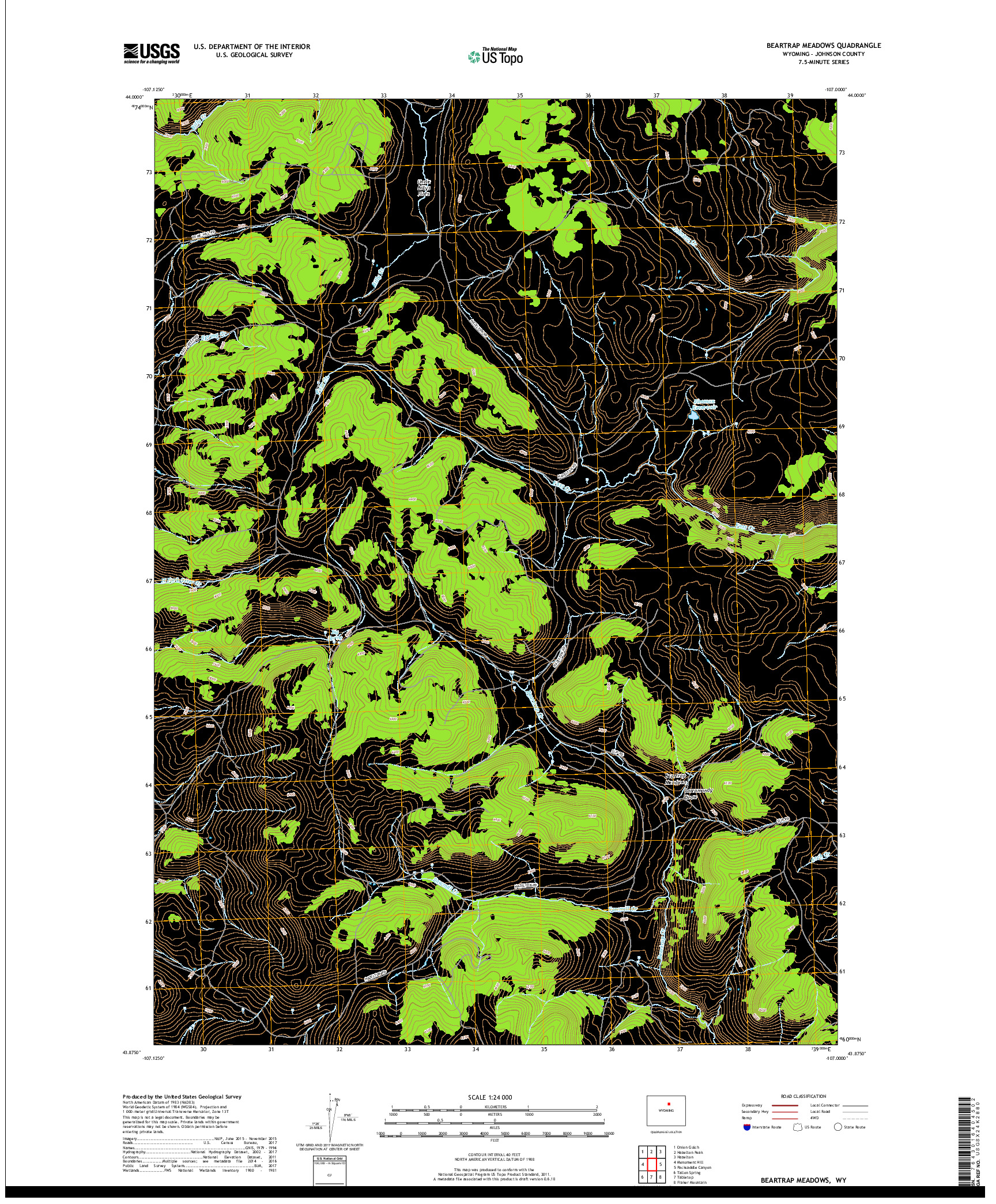 USGS US TOPO 7.5-MINUTE MAP FOR BEARTRAP MEADOWS, WY 2017