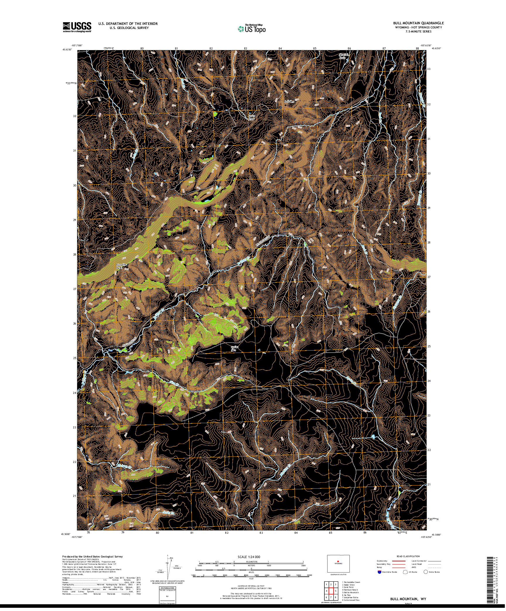 USGS US TOPO 7.5-MINUTE MAP FOR BULL MOUNTAIN, WY 2017