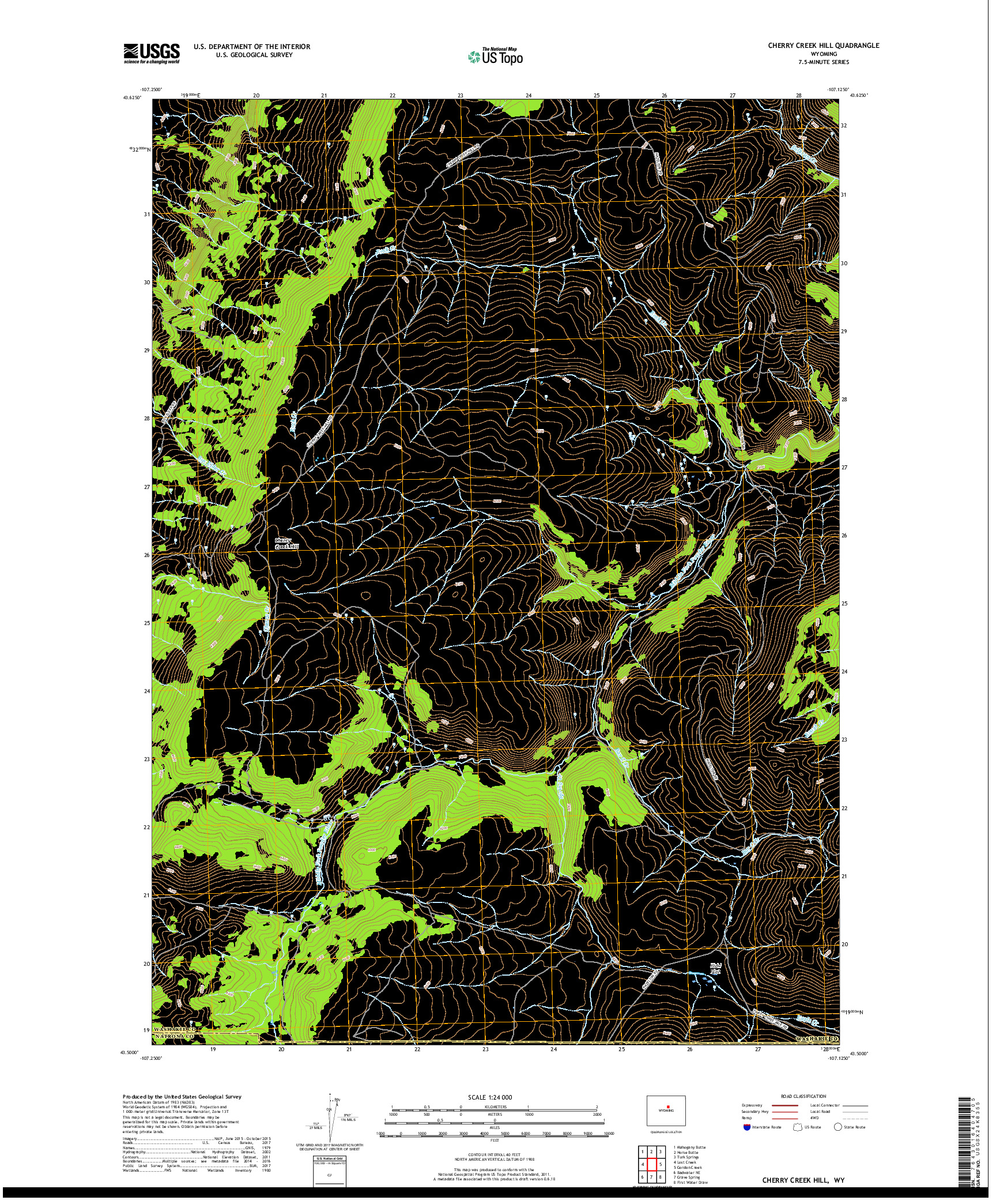USGS US TOPO 7.5-MINUTE MAP FOR CHERRY CREEK HILL, WY 2017