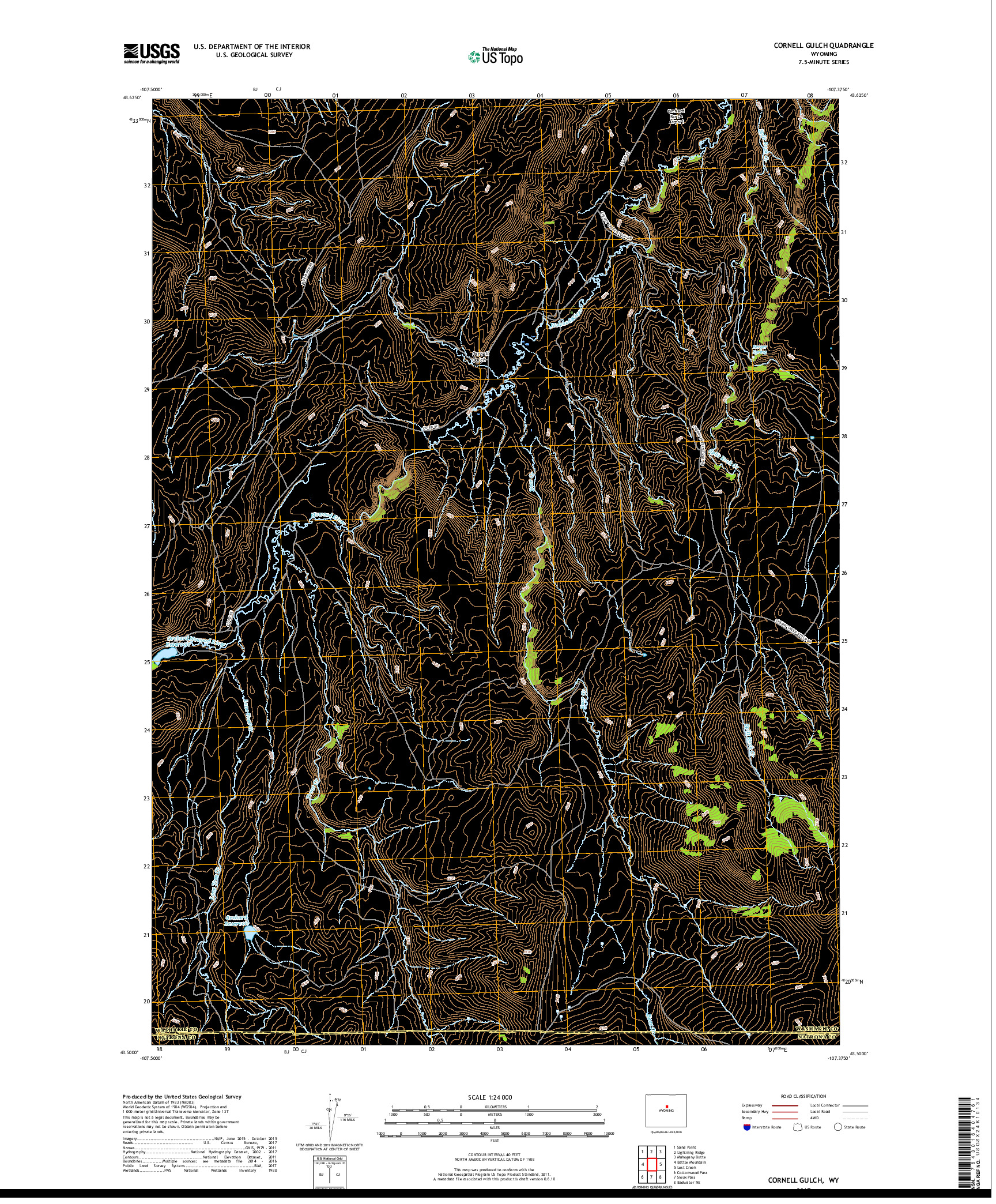 USGS US TOPO 7.5-MINUTE MAP FOR CORNELL GULCH, WY 2017