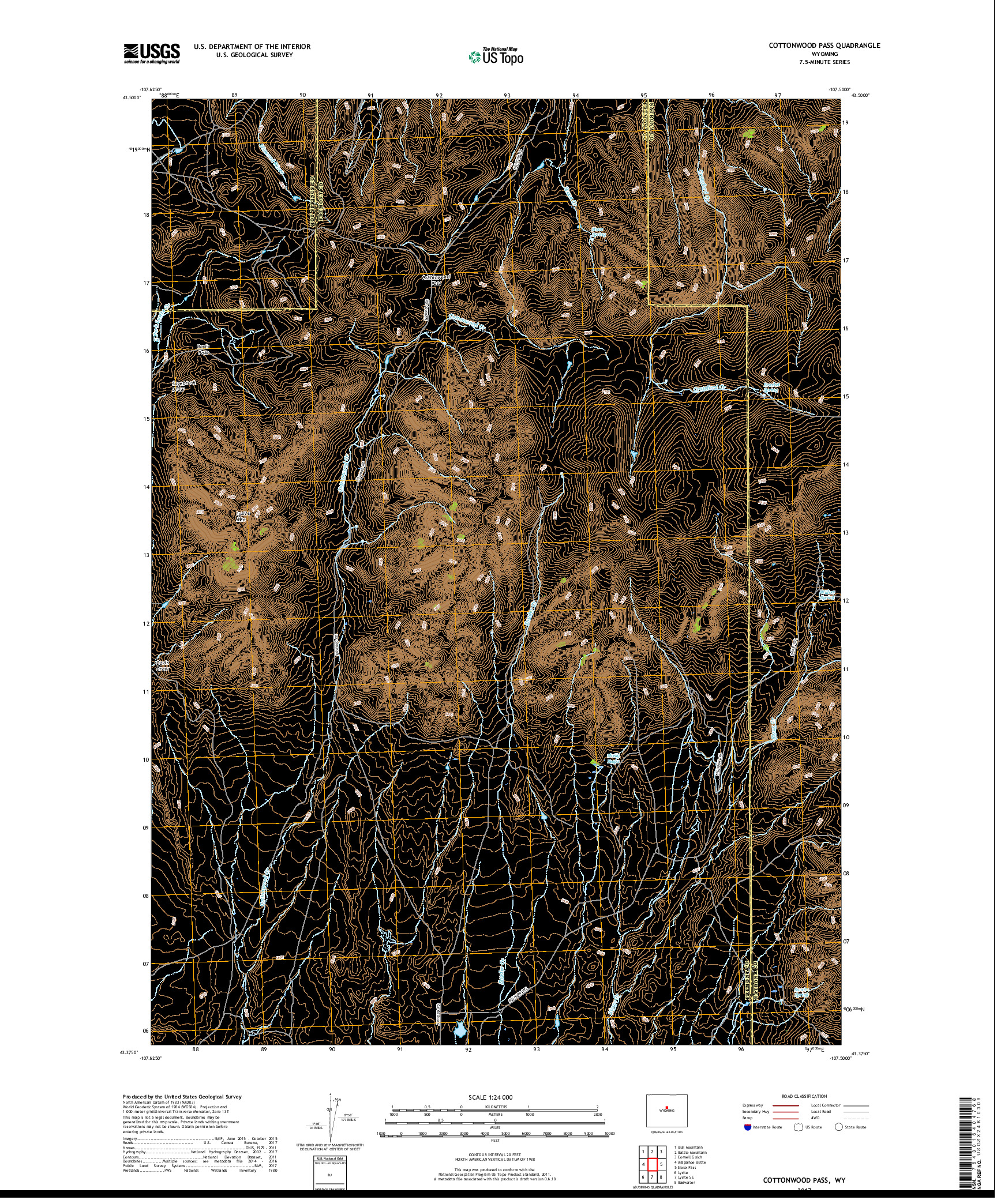 USGS US TOPO 7.5-MINUTE MAP FOR COTTONWOOD PASS, WY 2017