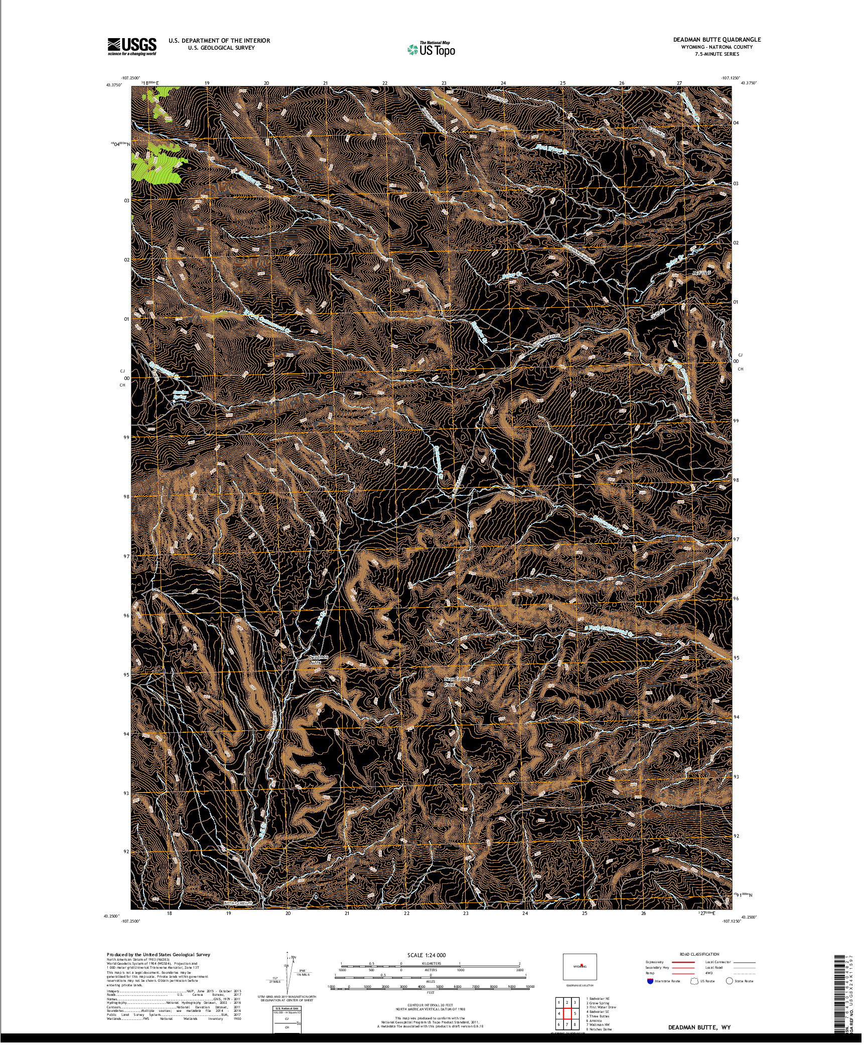 USGS US TOPO 7.5-MINUTE MAP FOR DEADMAN BUTTE, WY 2017