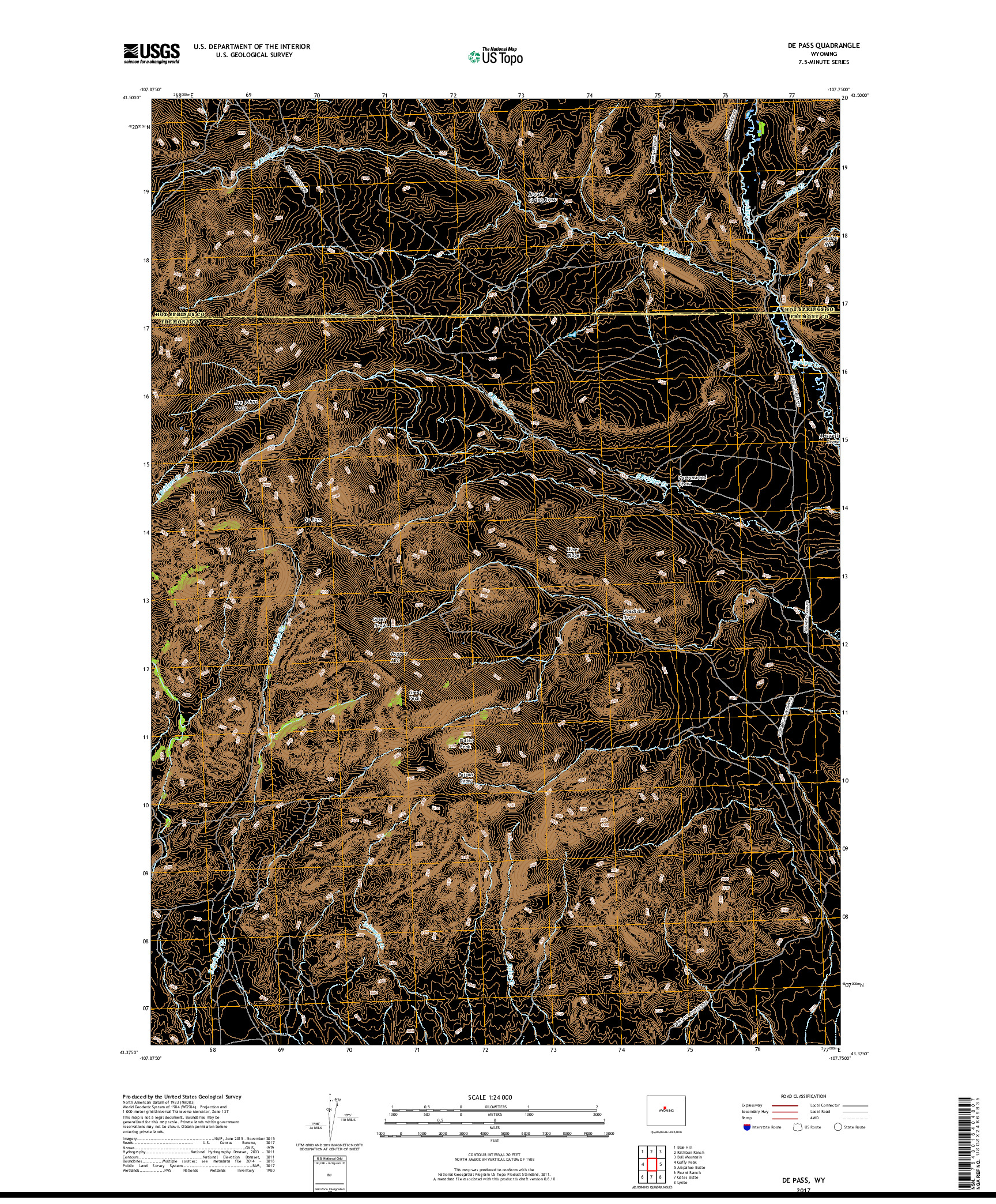 USGS US TOPO 7.5-MINUTE MAP FOR DE PASS, WY 2017