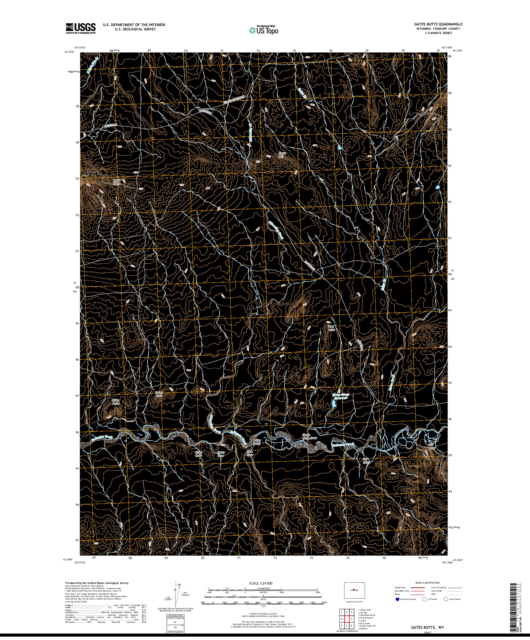 USGS US TOPO 7.5-MINUTE MAP FOR GATES BUTTE, WY 2017