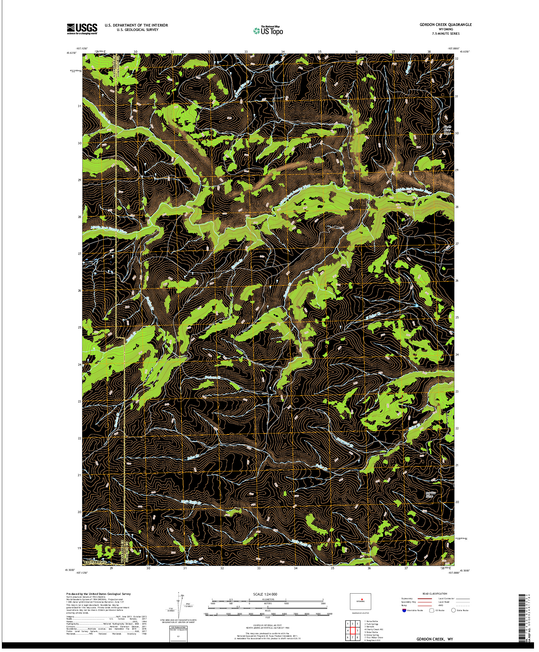 USGS US TOPO 7.5-MINUTE MAP FOR GORDON CREEK, WY 2017