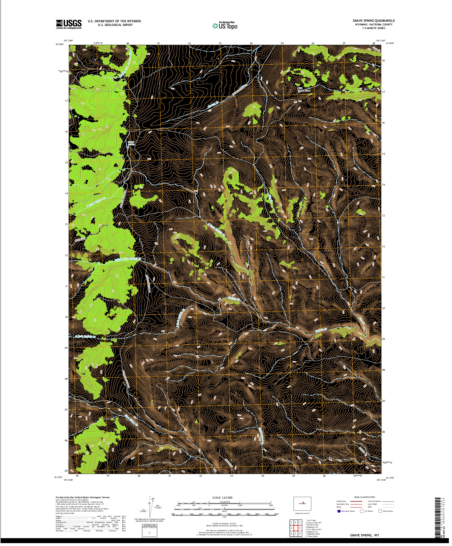 USGS US TOPO 7.5-MINUTE MAP FOR GRAVE SPRING, WY 2017