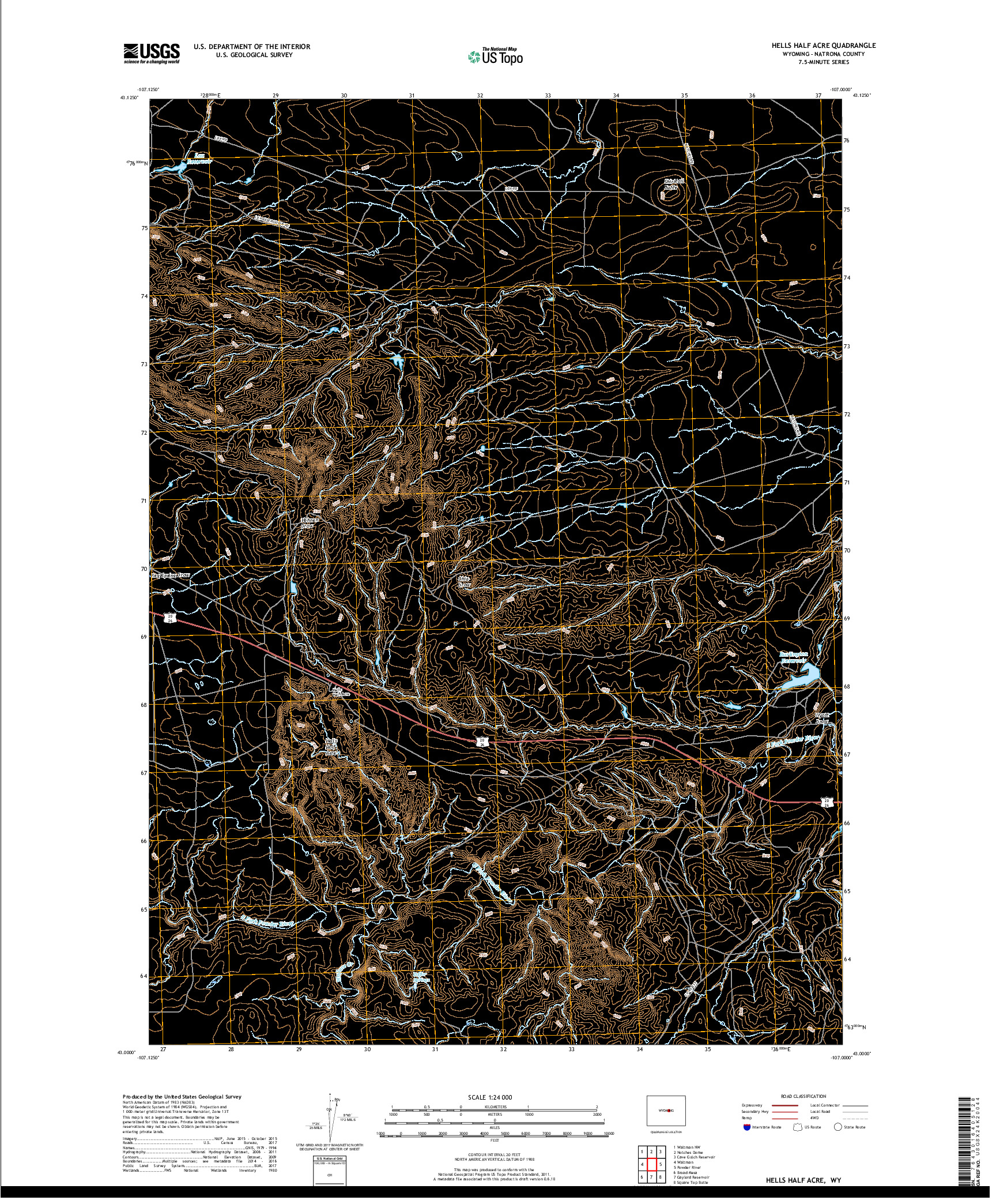 USGS US TOPO 7.5-MINUTE MAP FOR HELLS HALF ACRE, WY 2017