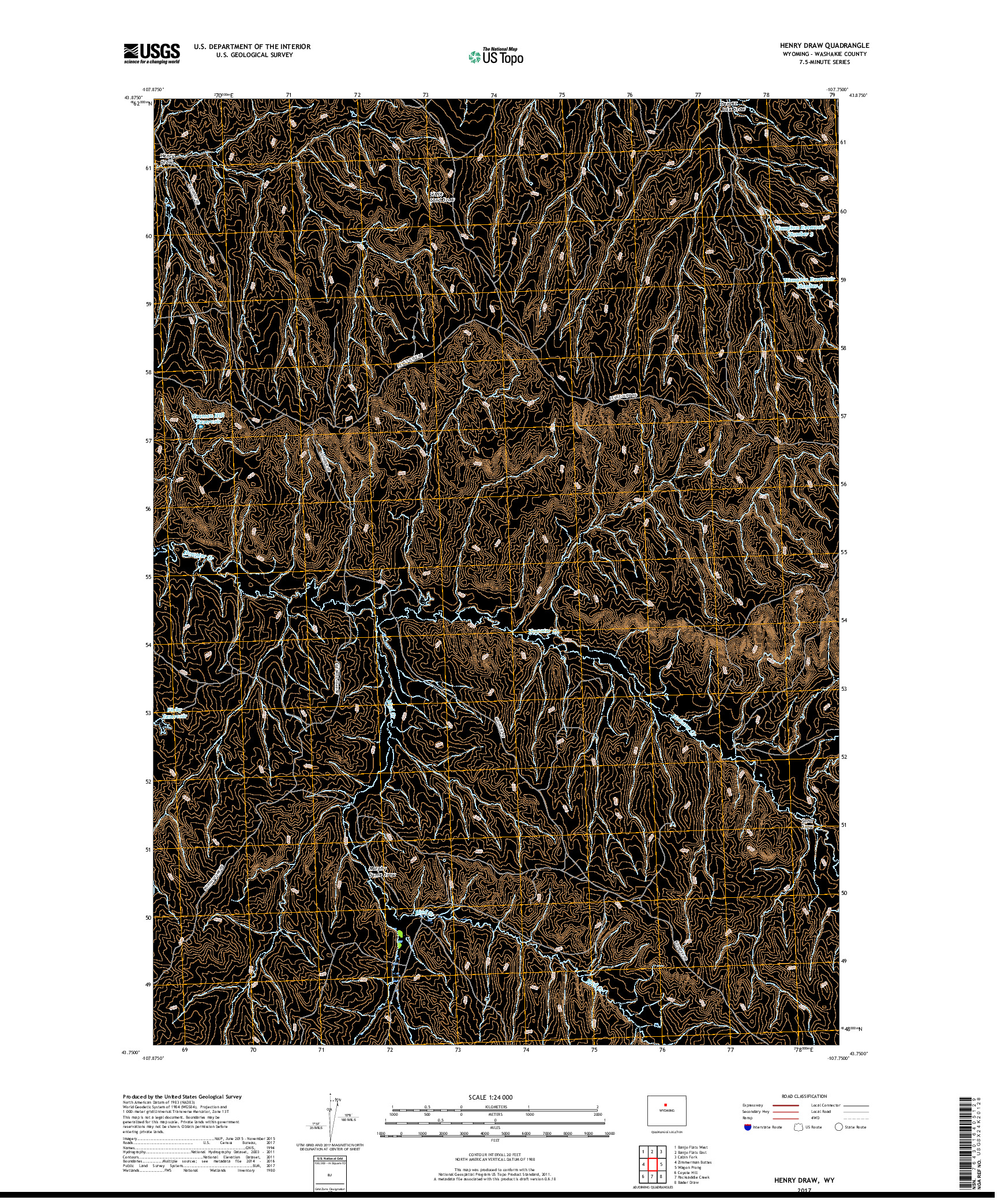 USGS US TOPO 7.5-MINUTE MAP FOR HENRY DRAW, WY 2017