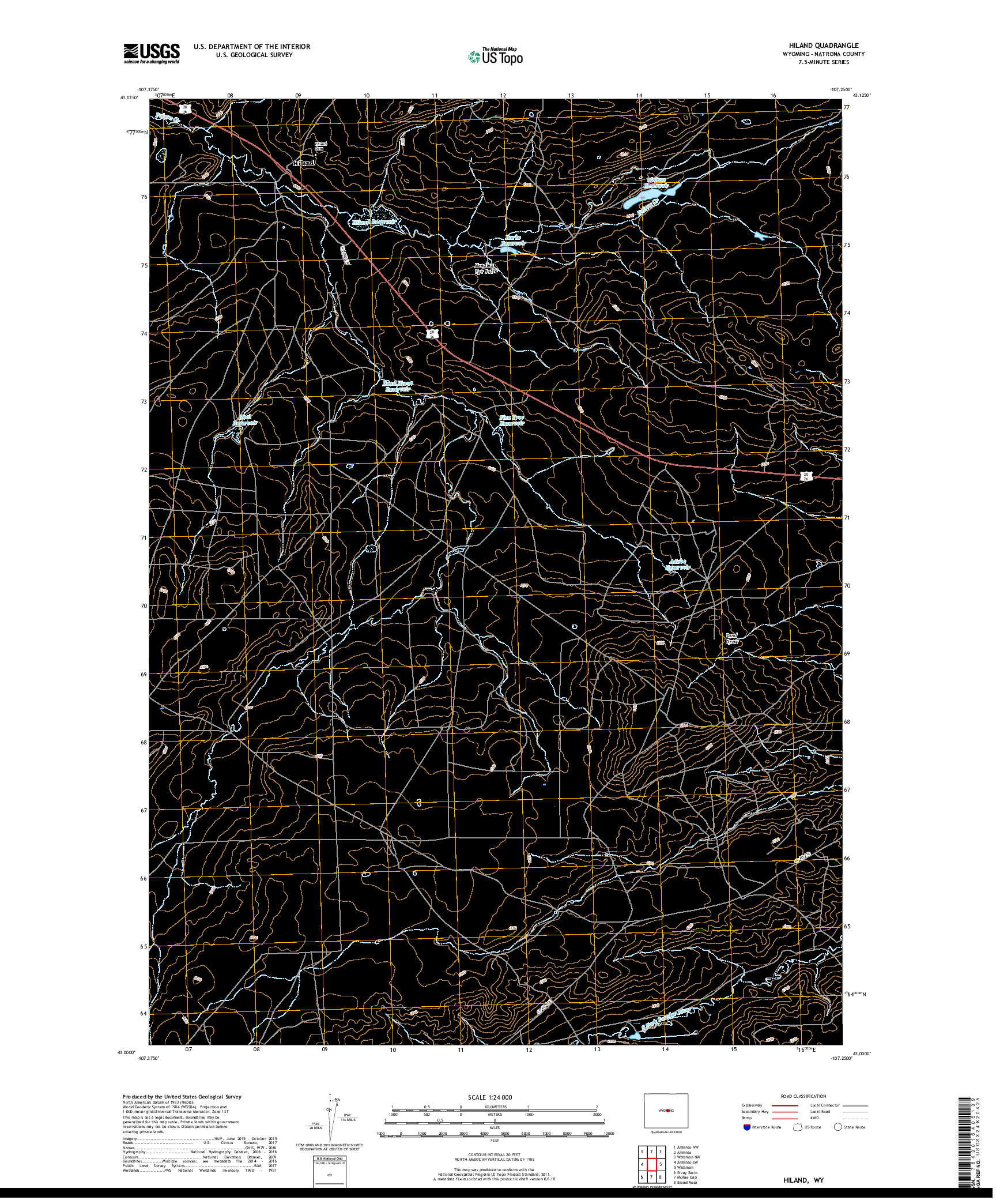 USGS US TOPO 7.5-MINUTE MAP FOR HILAND, WY 2017