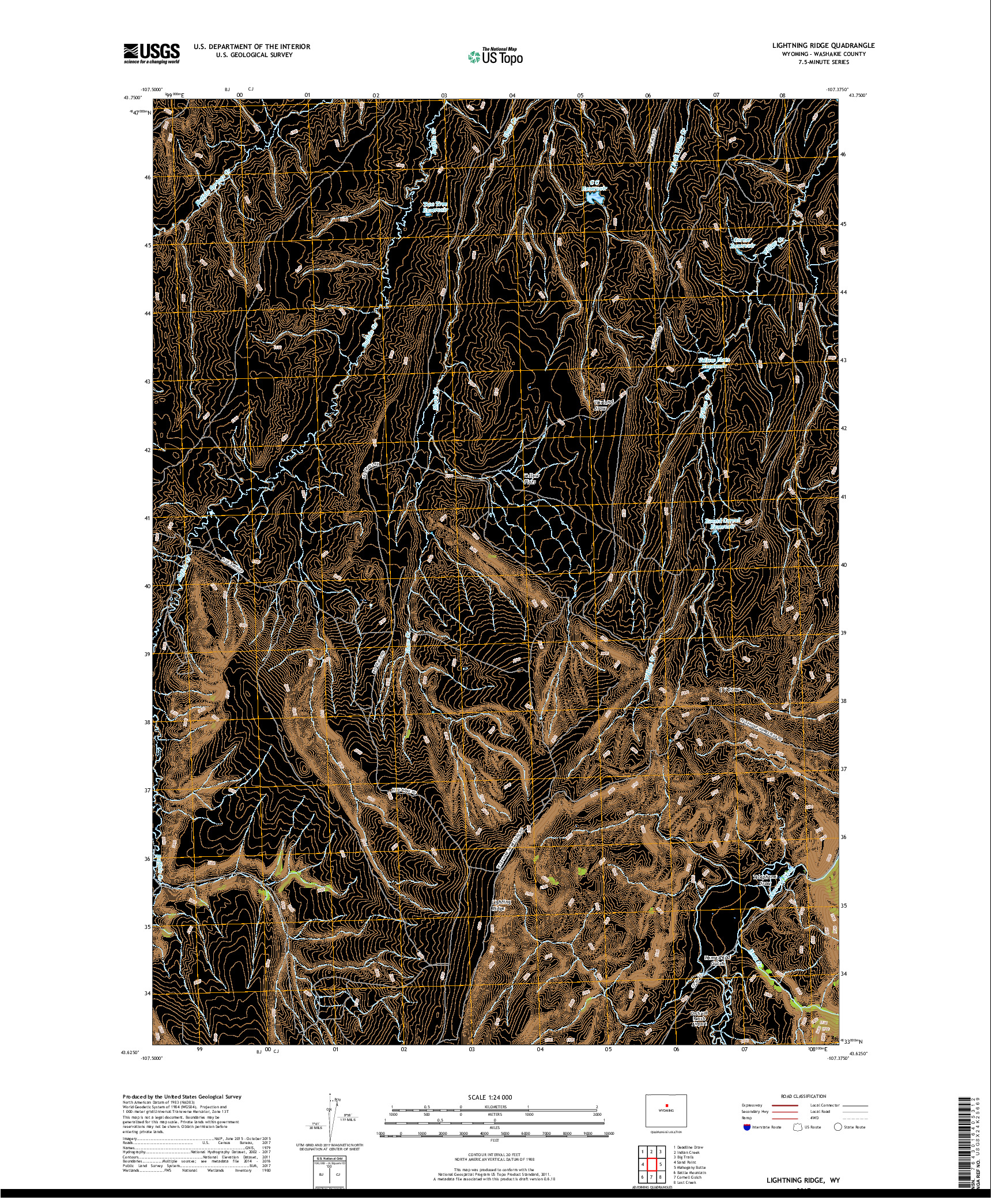 USGS US TOPO 7.5-MINUTE MAP FOR LIGHTNING RIDGE, WY 2017