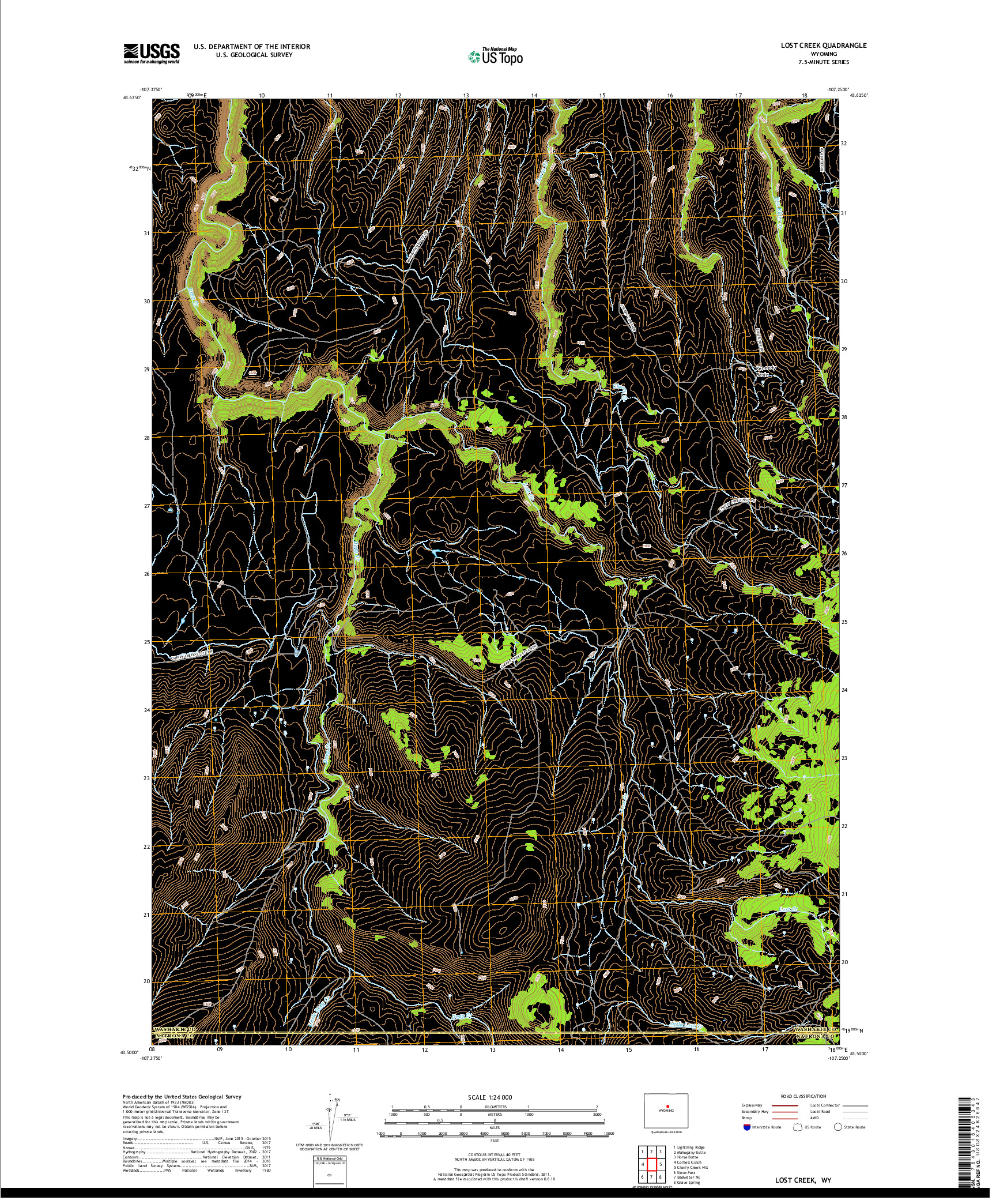 USGS US TOPO 7.5-MINUTE MAP FOR LOST CREEK, WY 2017