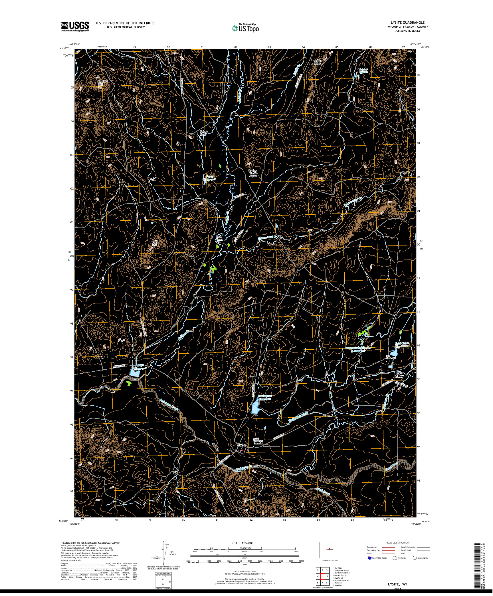 USGS US TOPO 7.5-MINUTE MAP FOR LYSITE, WY 2017