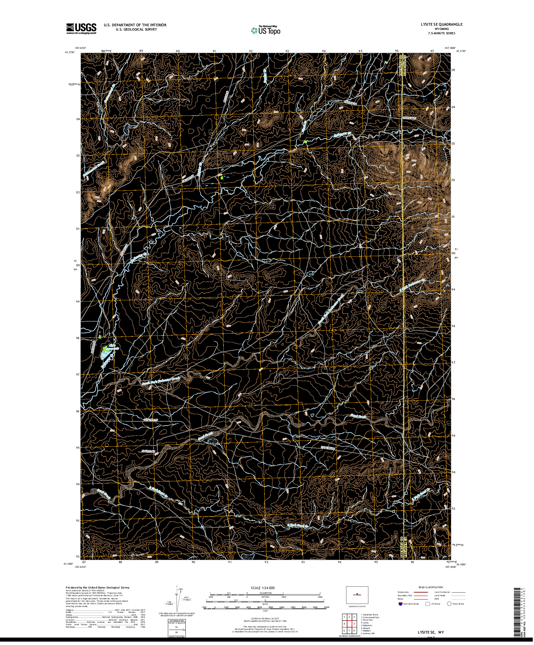 USGS US TOPO 7.5-MINUTE MAP FOR LYSITE SE, WY 2017