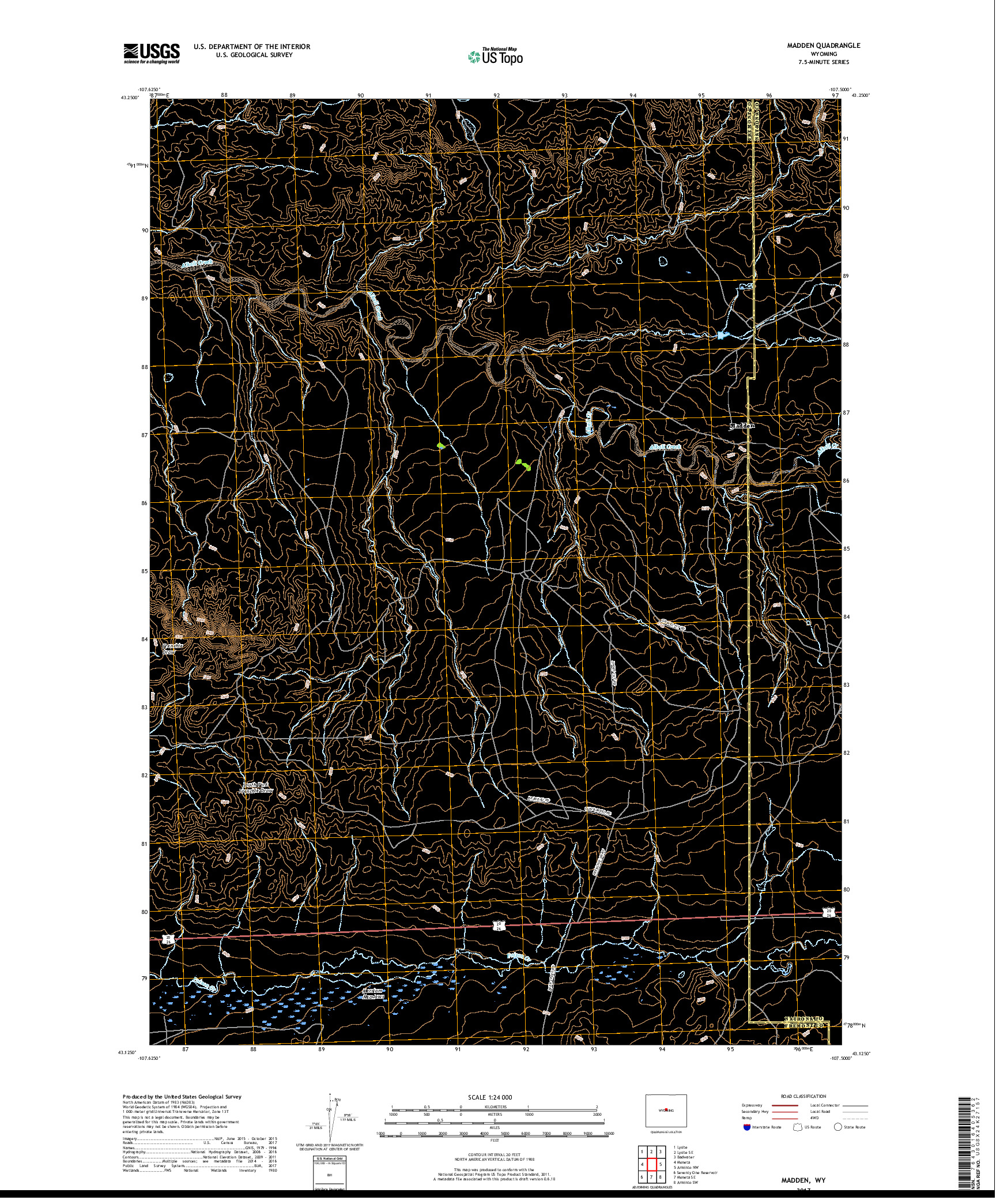 USGS US TOPO 7.5-MINUTE MAP FOR MADDEN, WY 2017