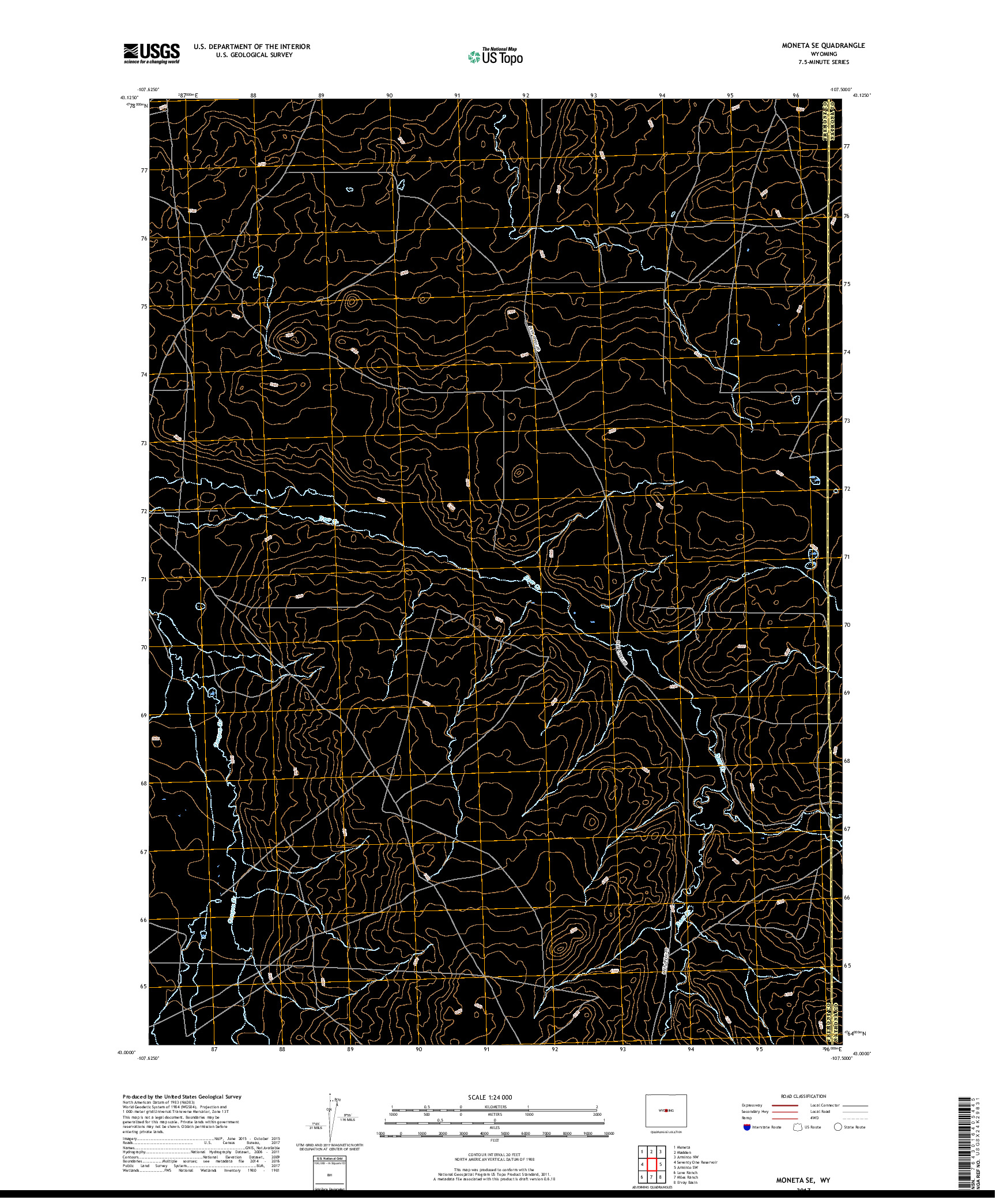 USGS US TOPO 7.5-MINUTE MAP FOR MONETA SE, WY 2017