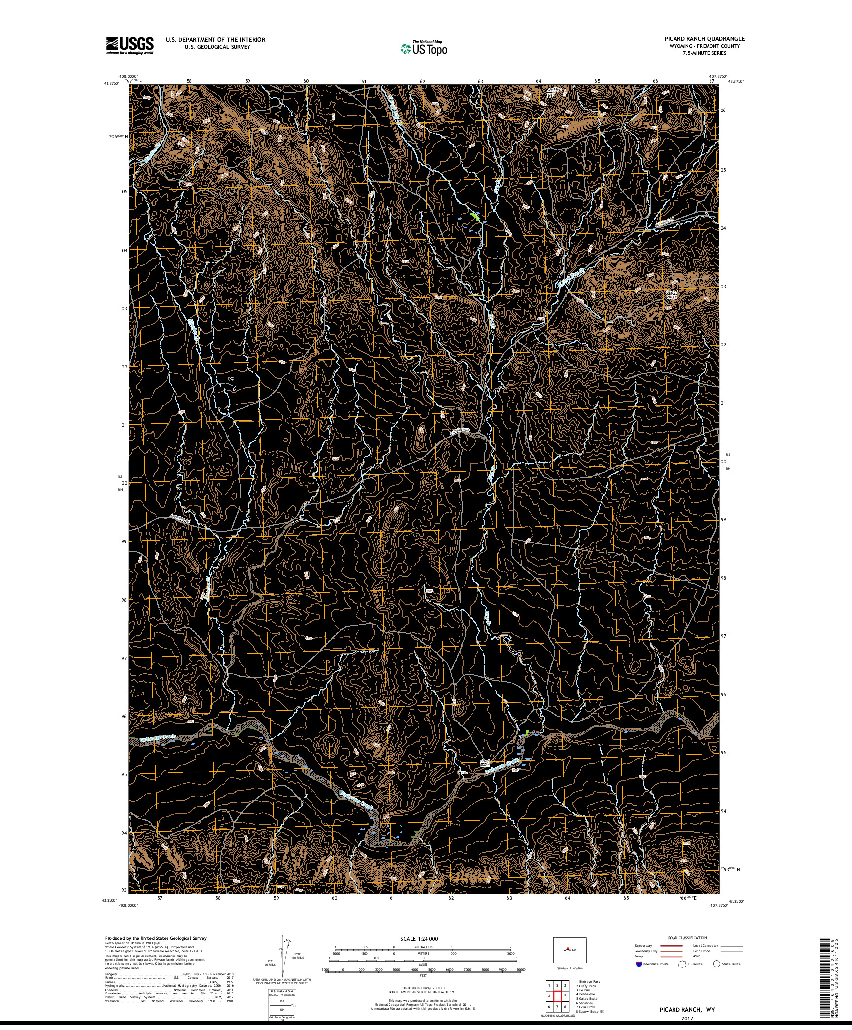 USGS US TOPO 7.5-MINUTE MAP FOR PICARD RANCH, WY 2017