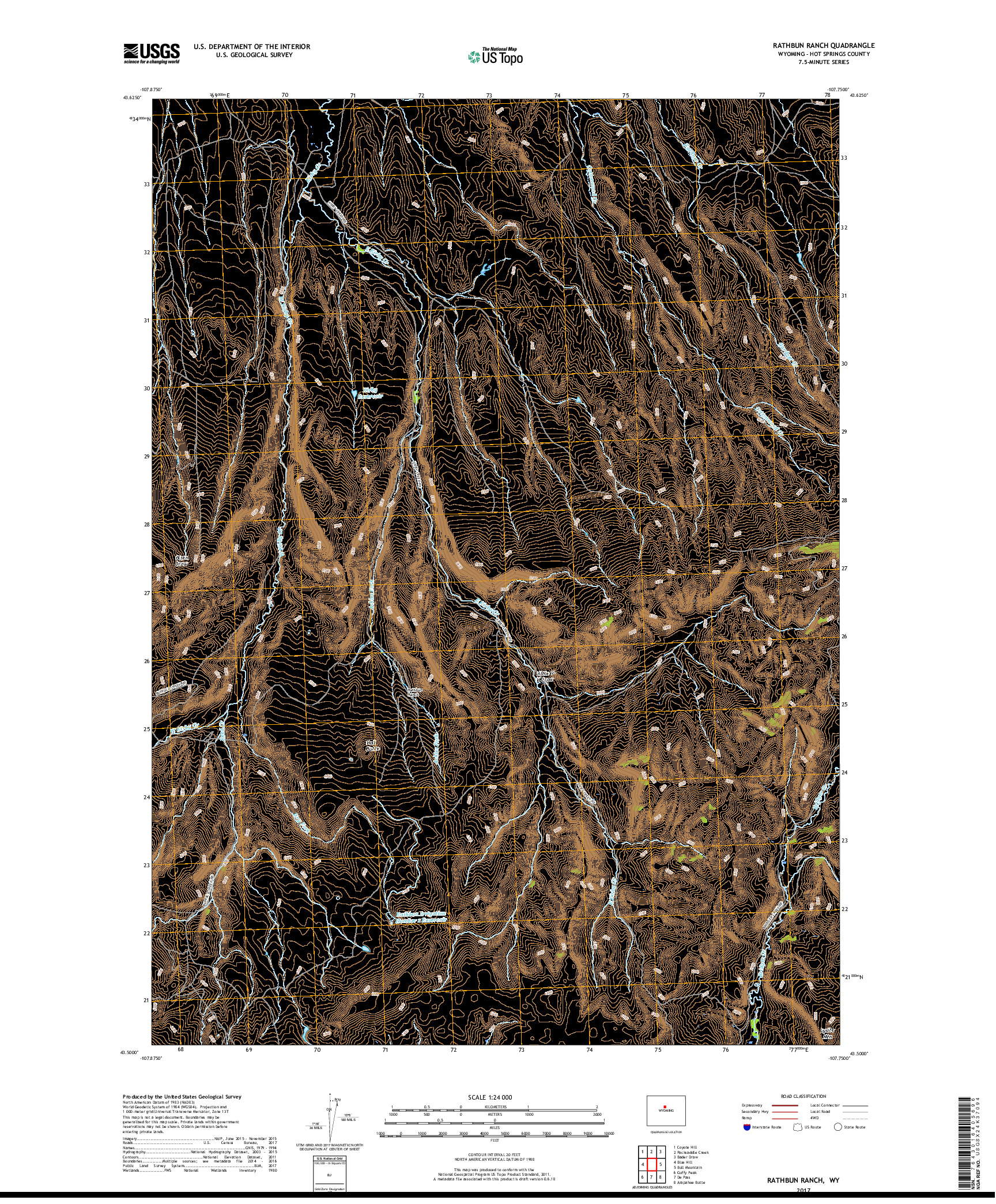 USGS US TOPO 7.5-MINUTE MAP FOR RATHBUN RANCH, WY 2017