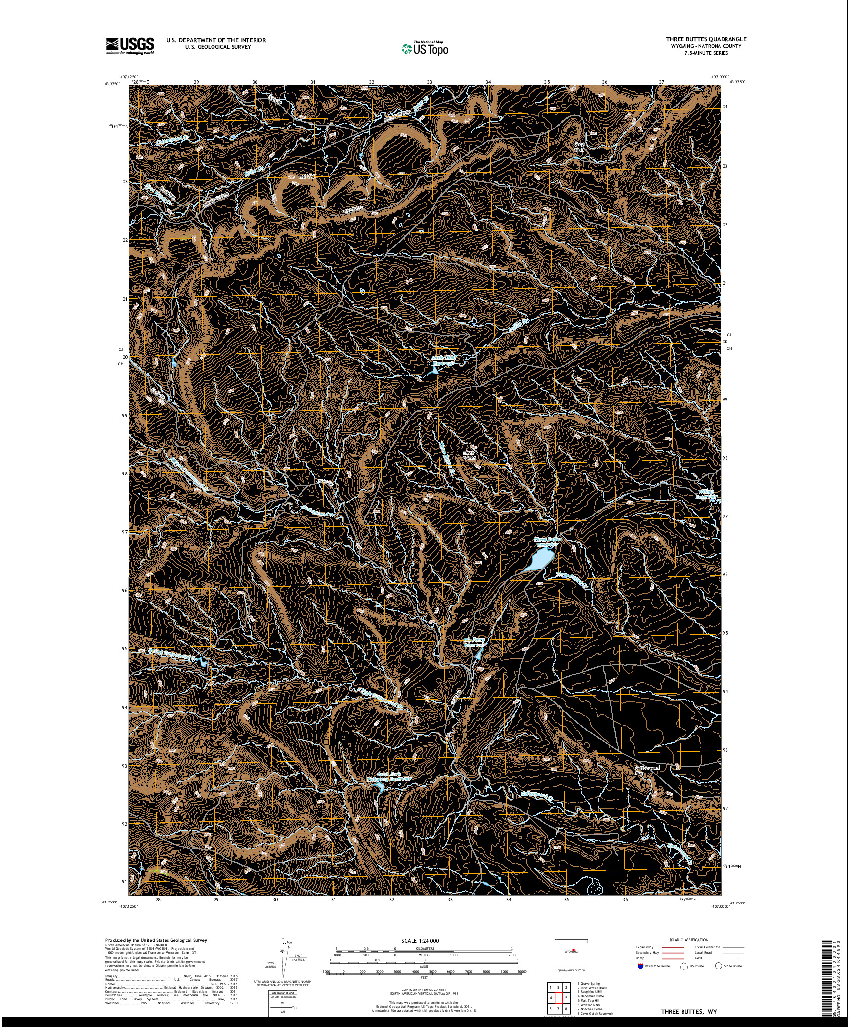 USGS US TOPO 7.5-MINUTE MAP FOR THREE BUTTES, WY 2017