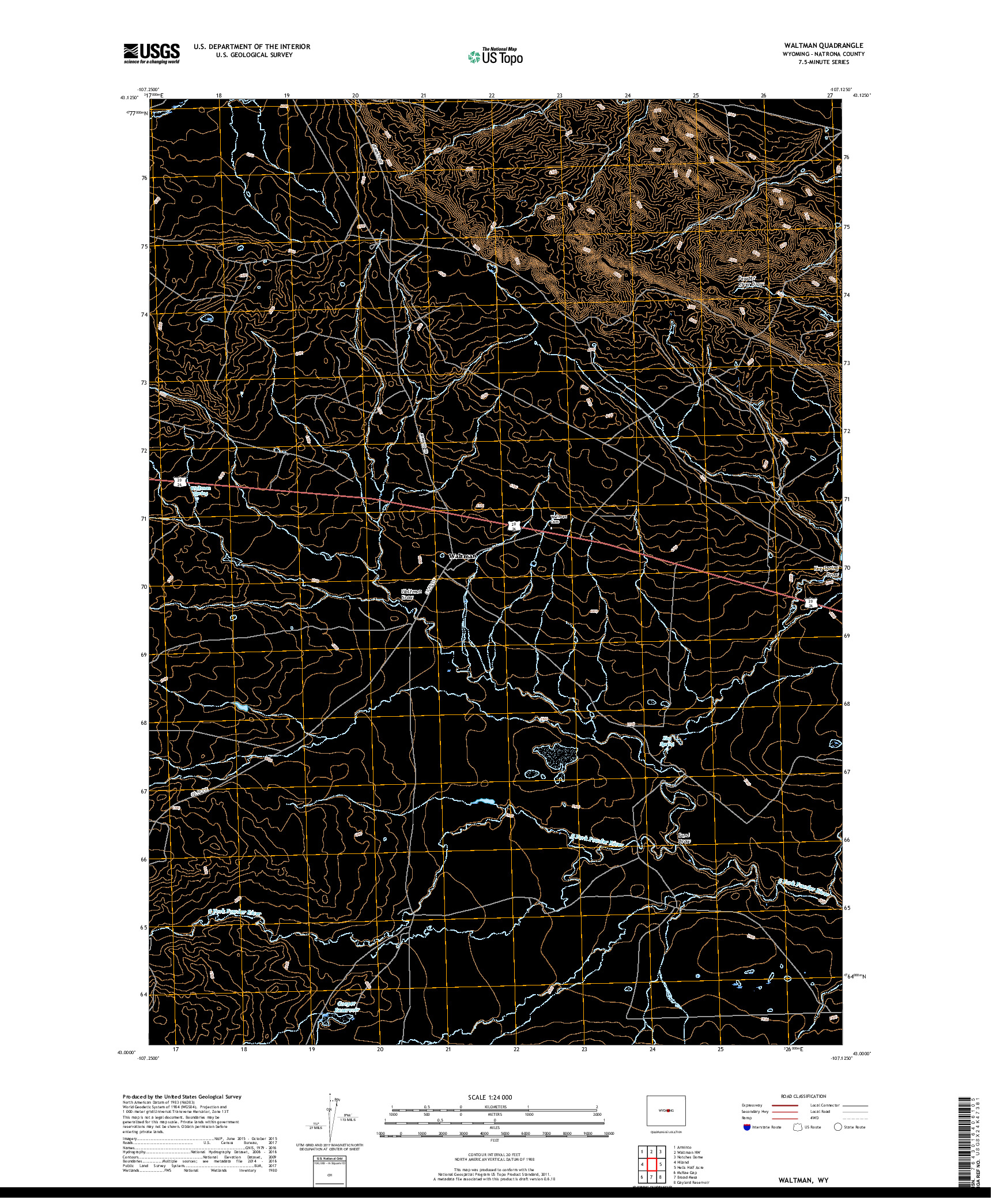 USGS US TOPO 7.5-MINUTE MAP FOR WALTMAN, WY 2017