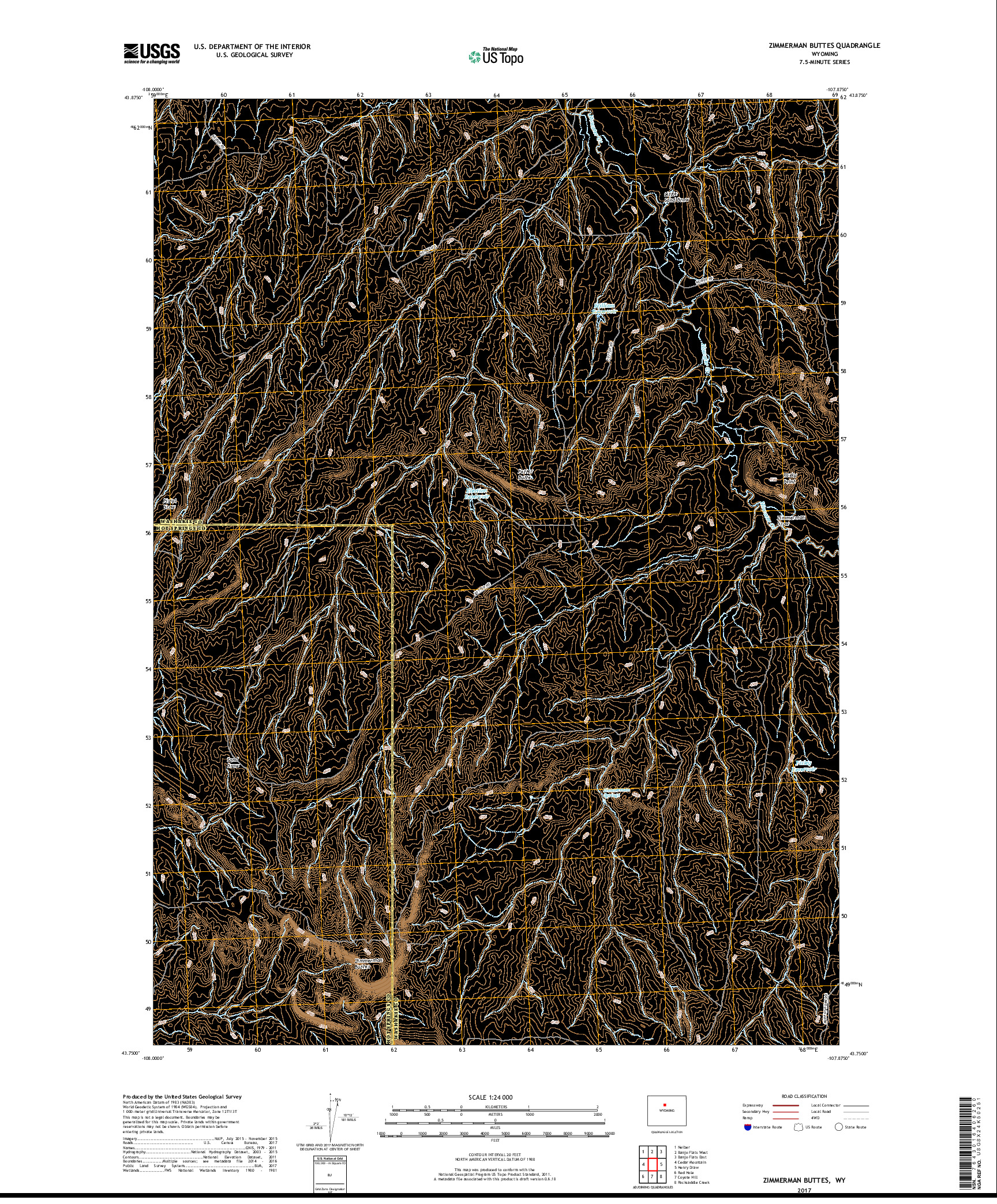 USGS US TOPO 7.5-MINUTE MAP FOR ZIMMERMAN BUTTES, WY 2017