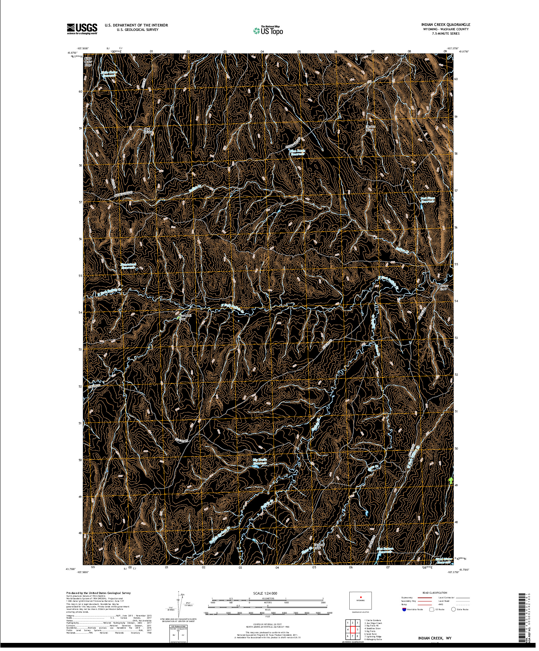 USGS US TOPO 7.5-MINUTE MAP FOR INDIAN CREEK, WY 2017