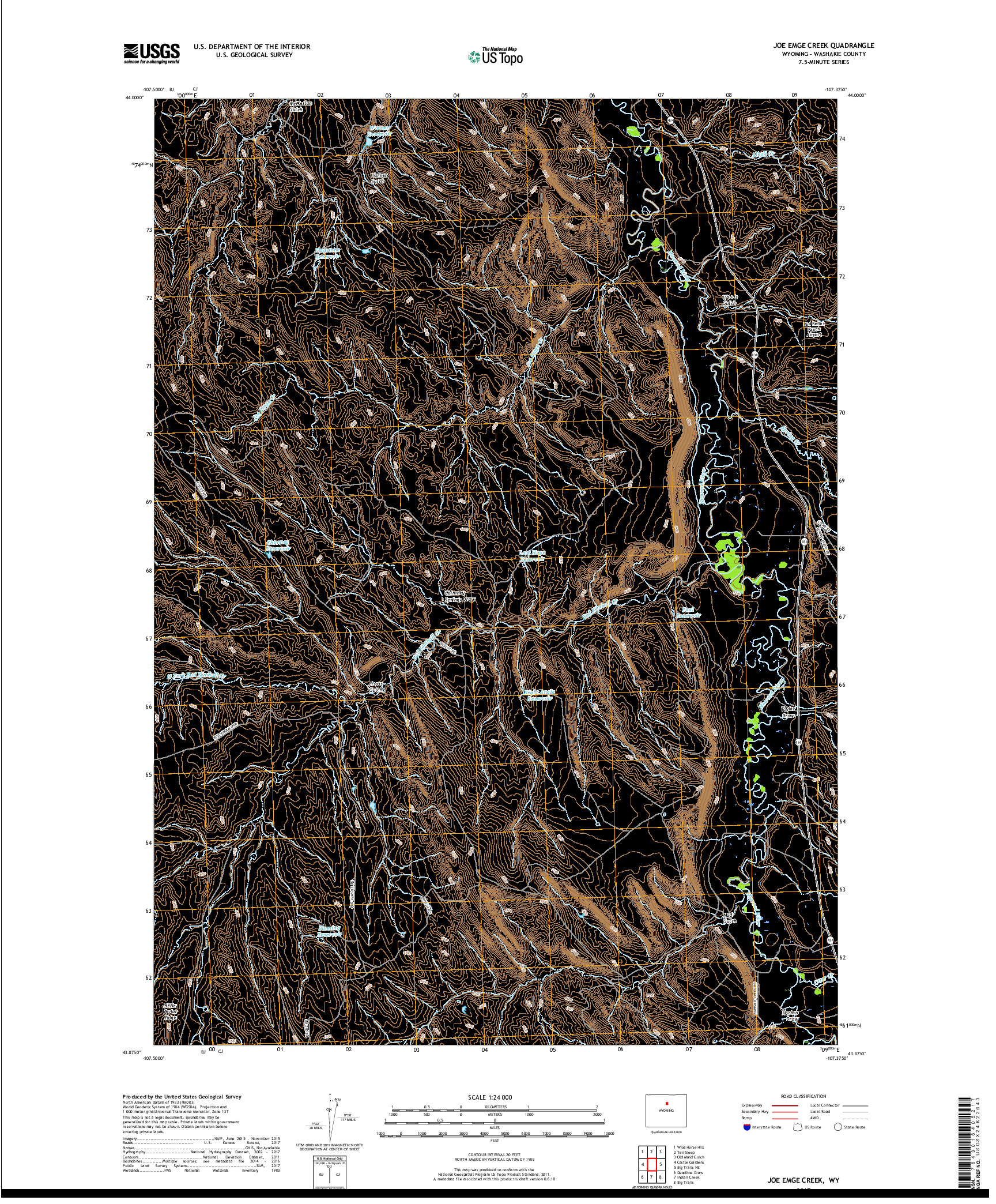 USGS US TOPO 7.5-MINUTE MAP FOR JOE EMGE CREEK, WY 2017