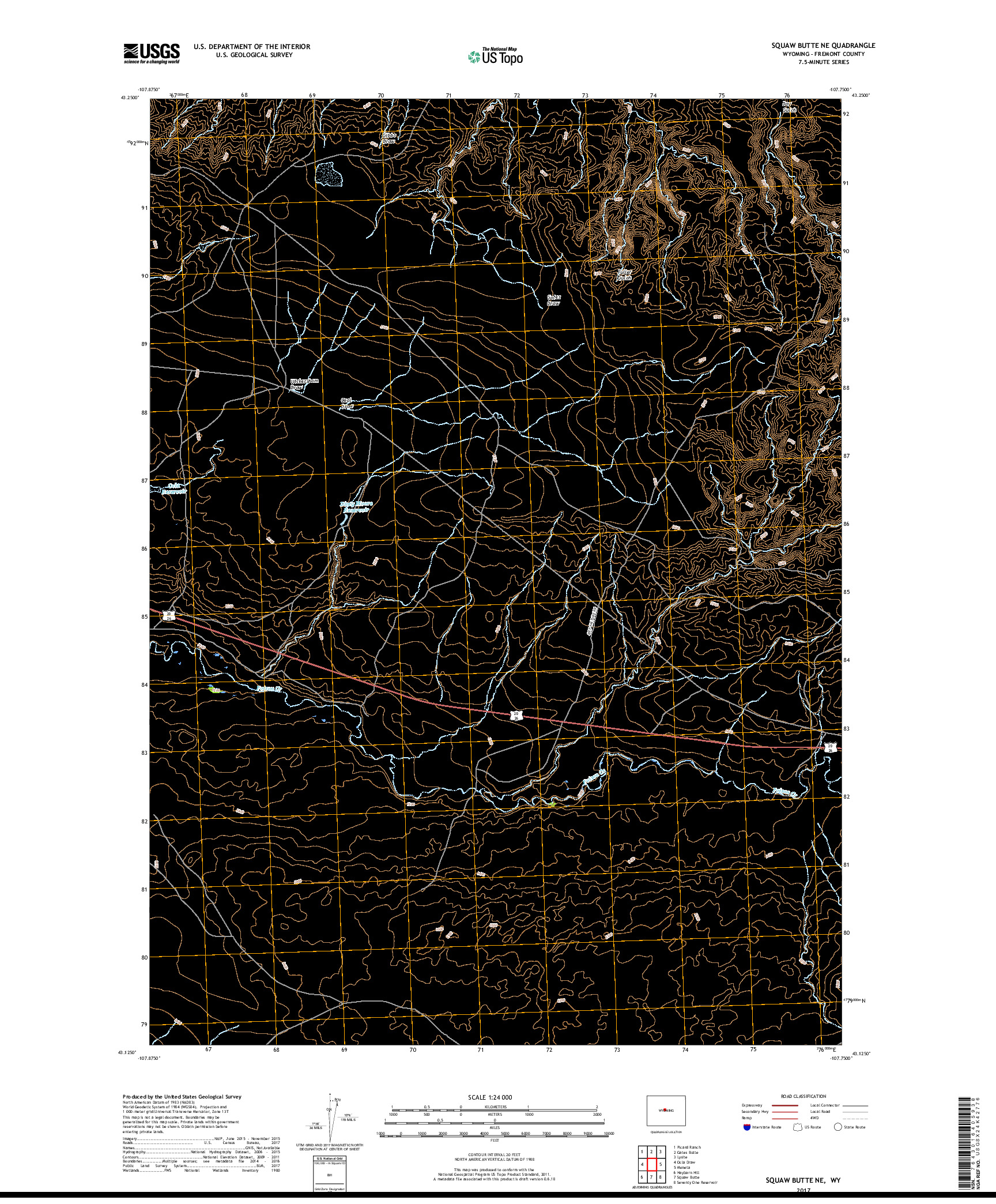 USGS US TOPO 7.5-MINUTE MAP FOR SQUAW BUTTE NE, WY 2017