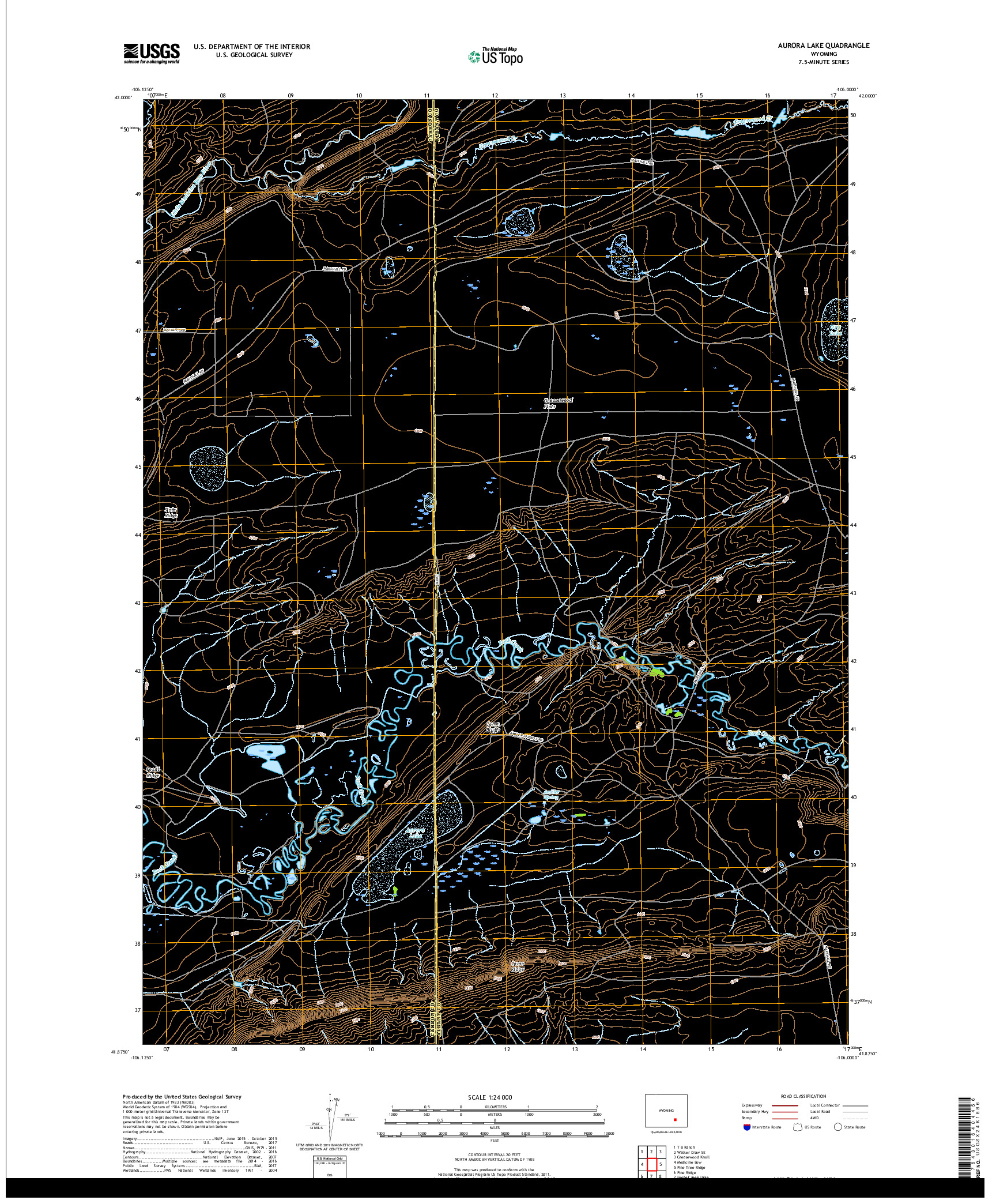 USGS US TOPO 7.5-MINUTE MAP FOR AURORA LAKE, WY 2017