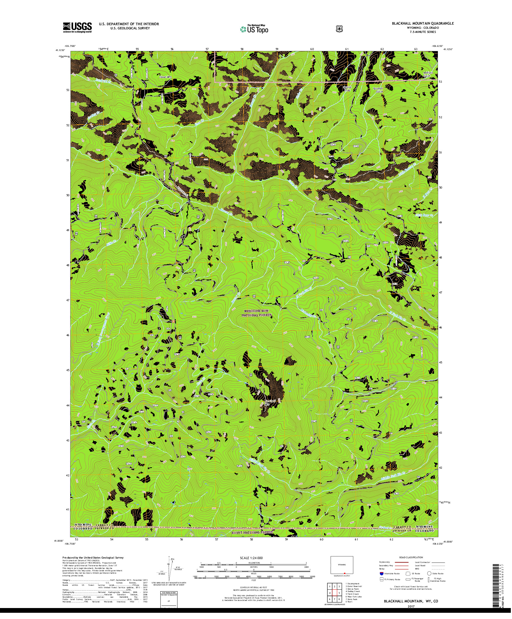 USGS US TOPO 7.5-MINUTE MAP FOR BLACKHALL MOUNTAIN, WY,CO 2017