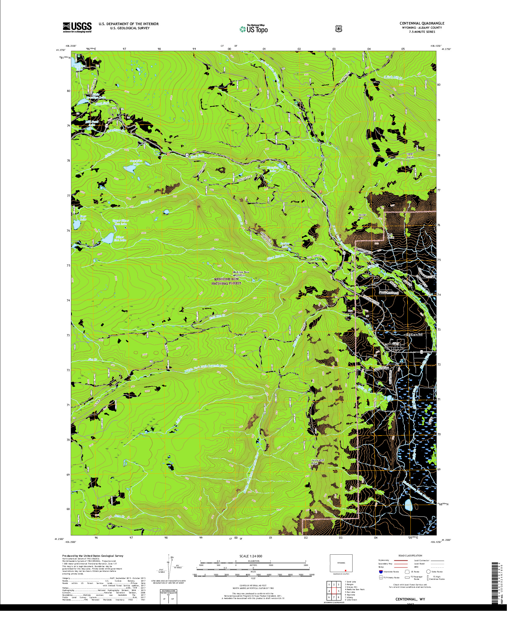 USGS US TOPO 7.5-MINUTE MAP FOR CENTENNIAL, WY 2017